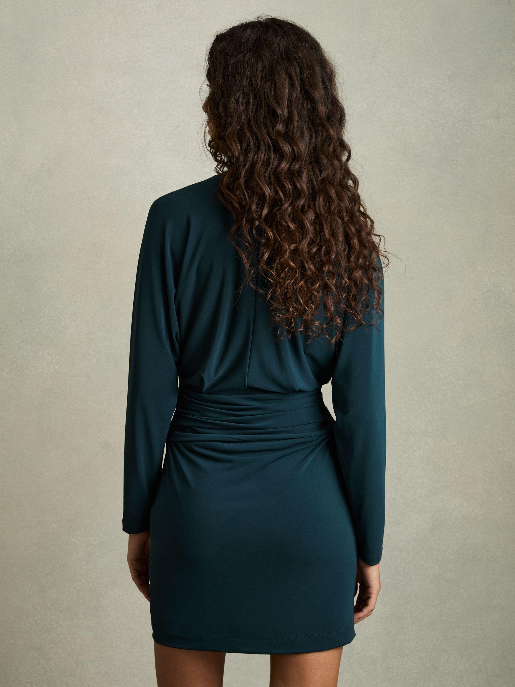 Draped-Front Jersey Mini Dress in Teal Product Image