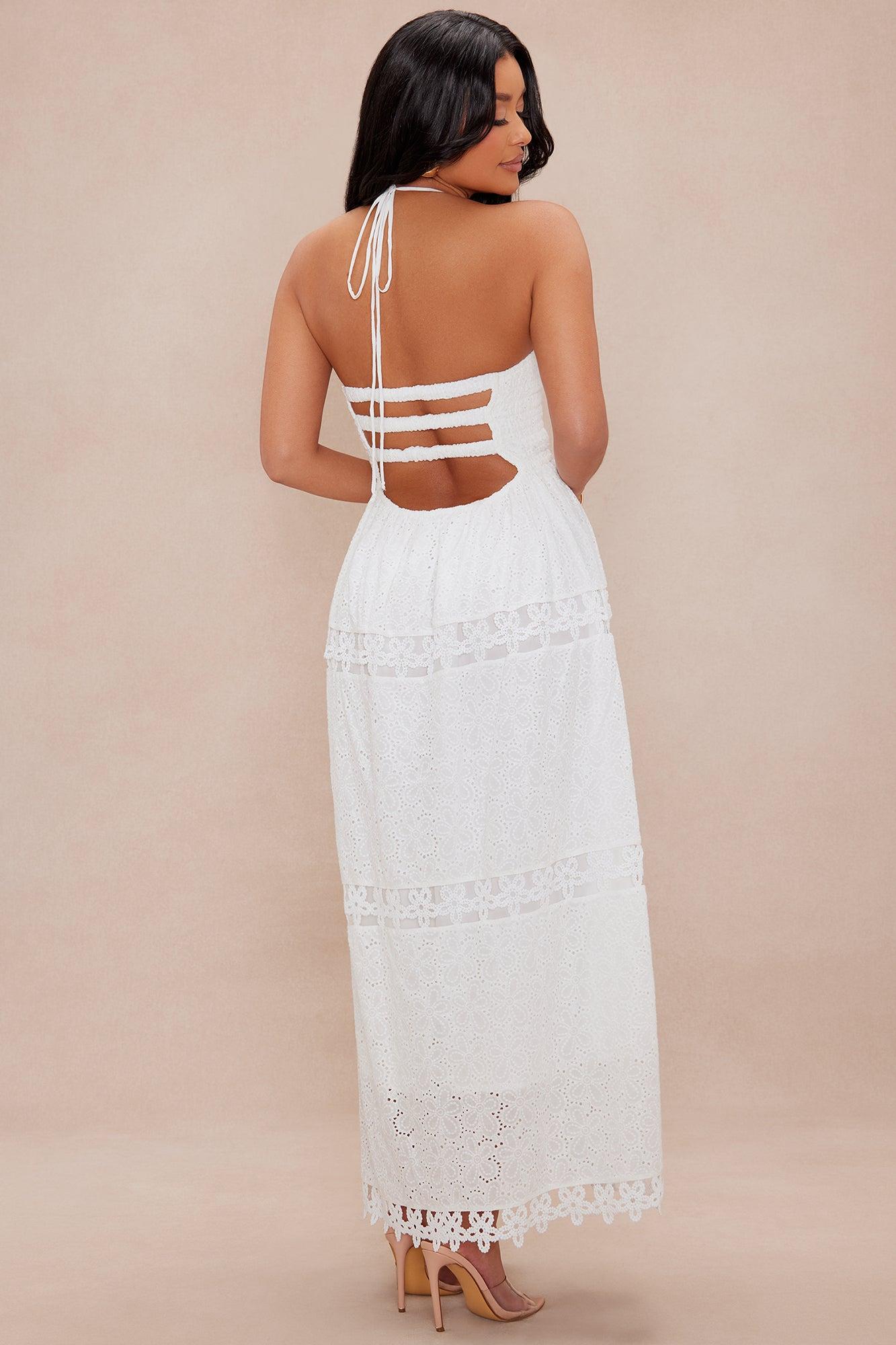Olivia Eyelet Lace Maxi Dress - White Product Image