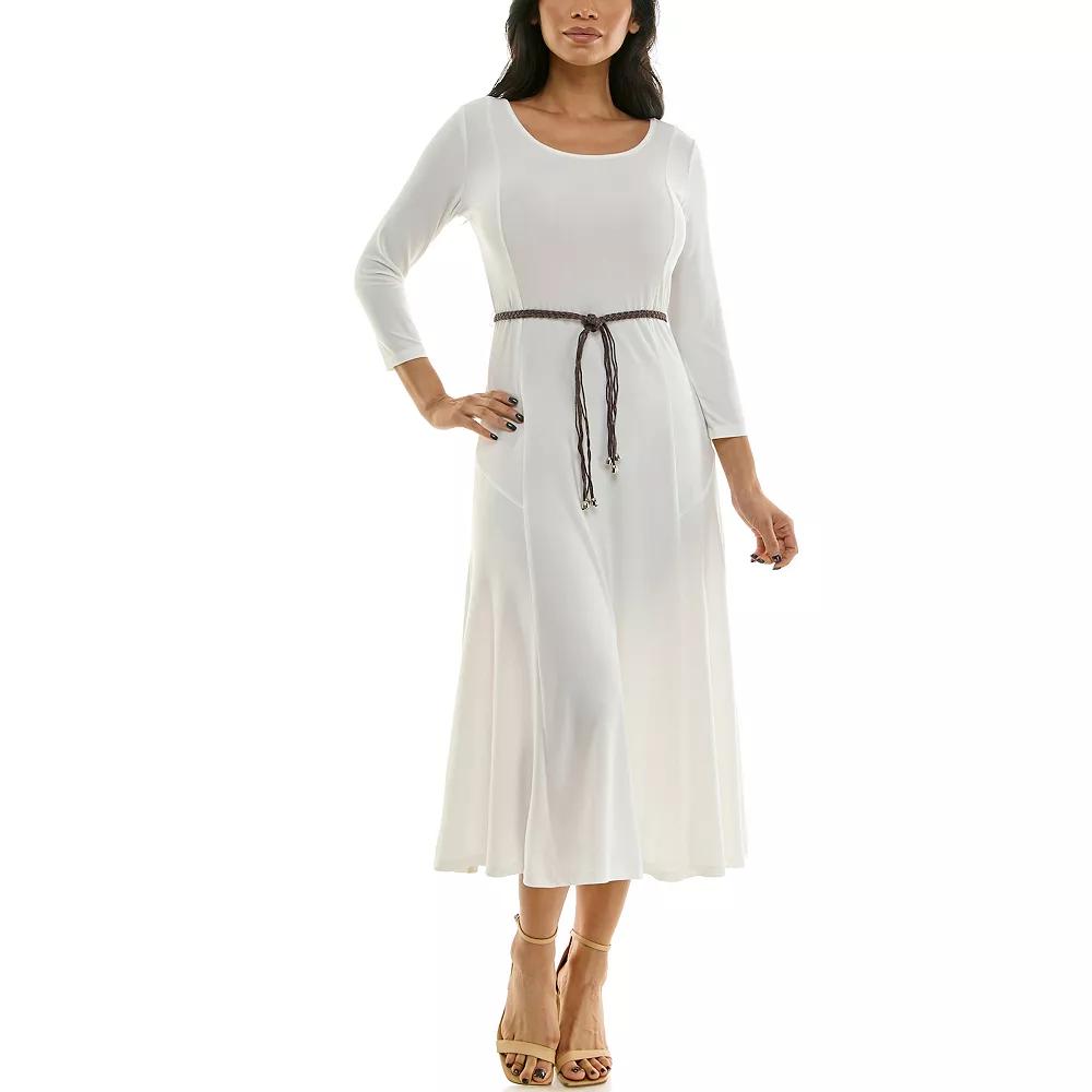 Women's Nina Leonard Sylvia Three-Quarter Sleeve Belted Midi Dress,  Product Image