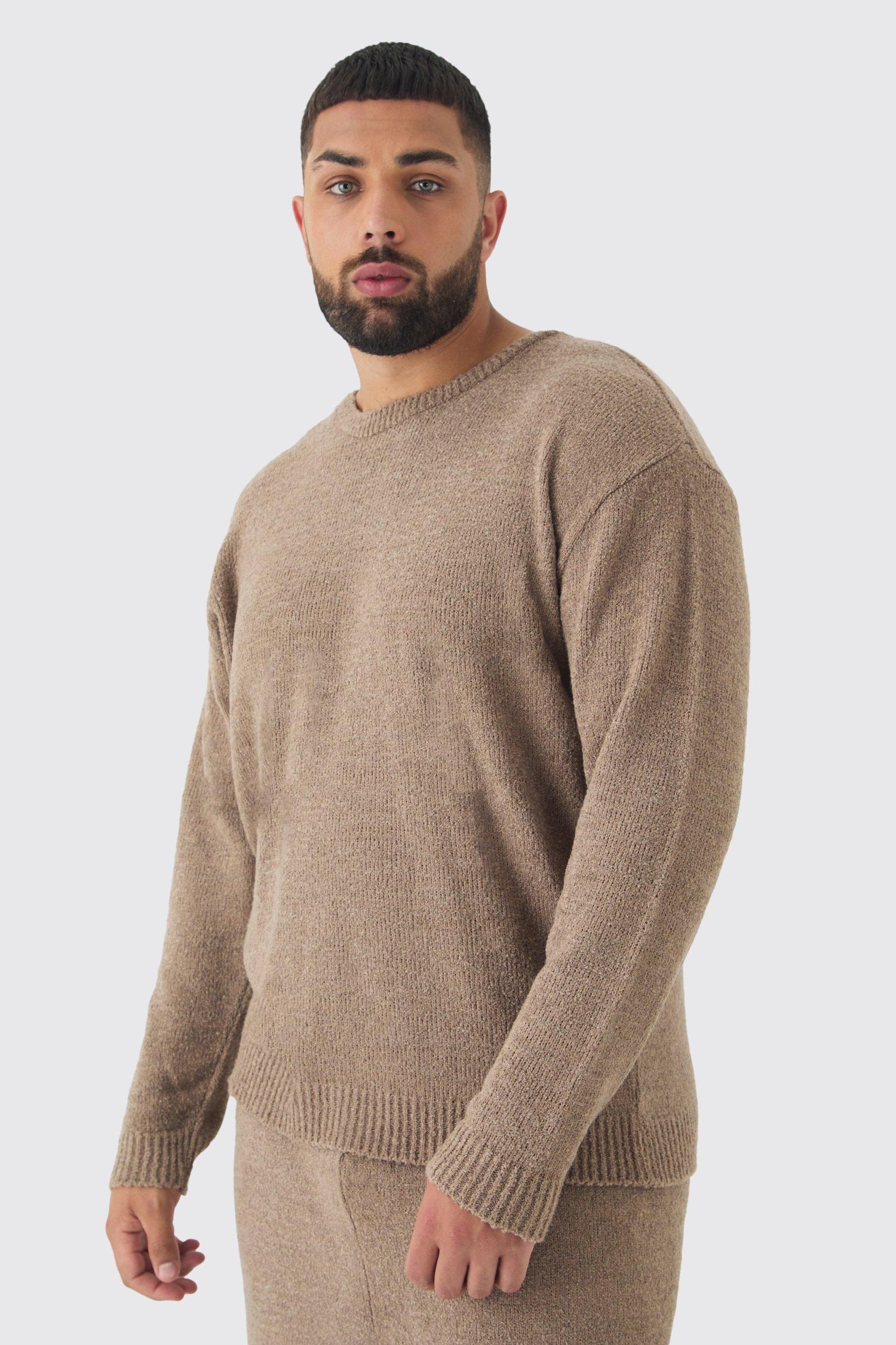 Plus Boucle Knit Oversized Sweat & Pants Set | boohooMAN USA Product Image
