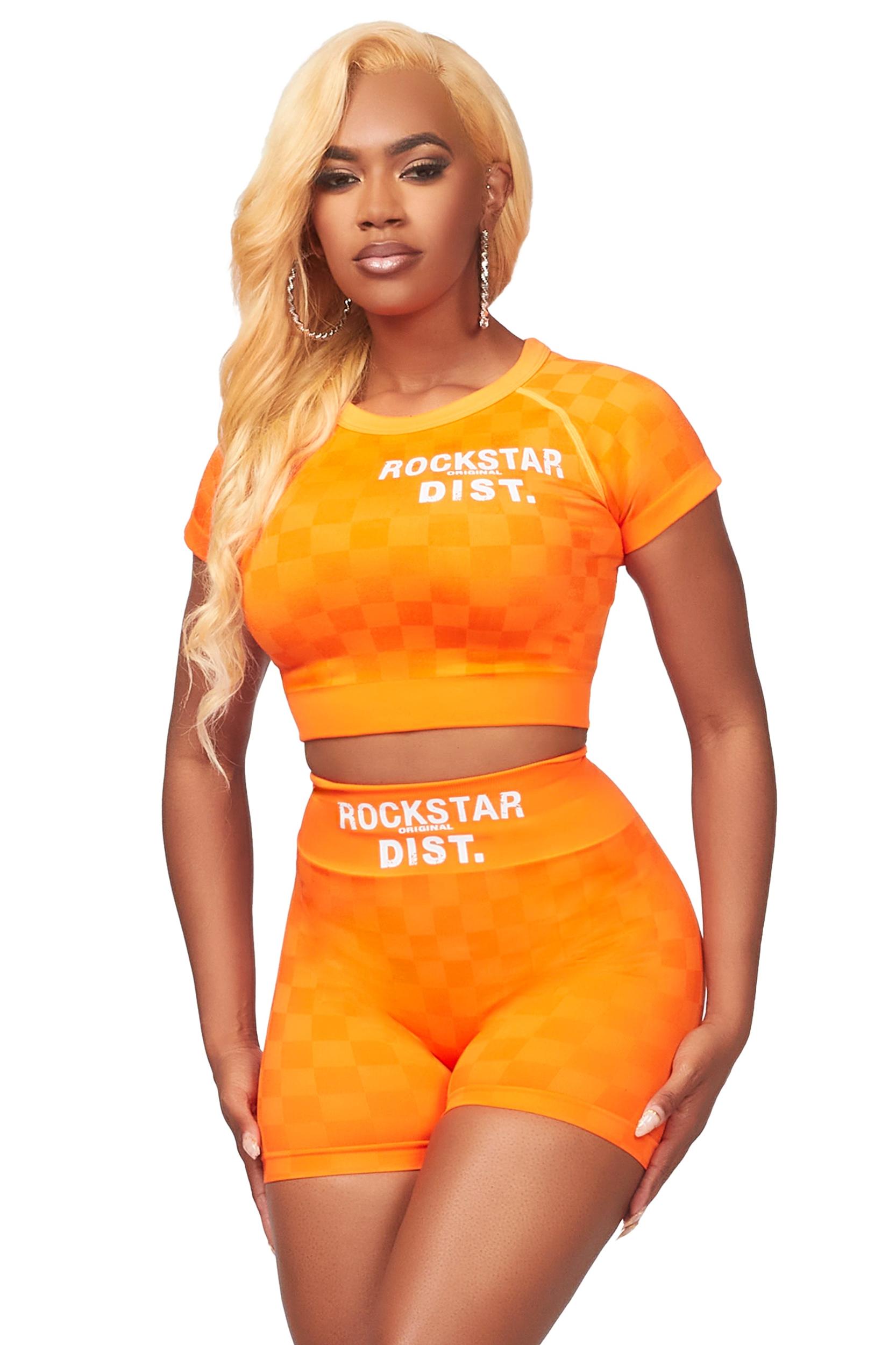 Caria Orange Checkered Bike Short Set Female Product Image