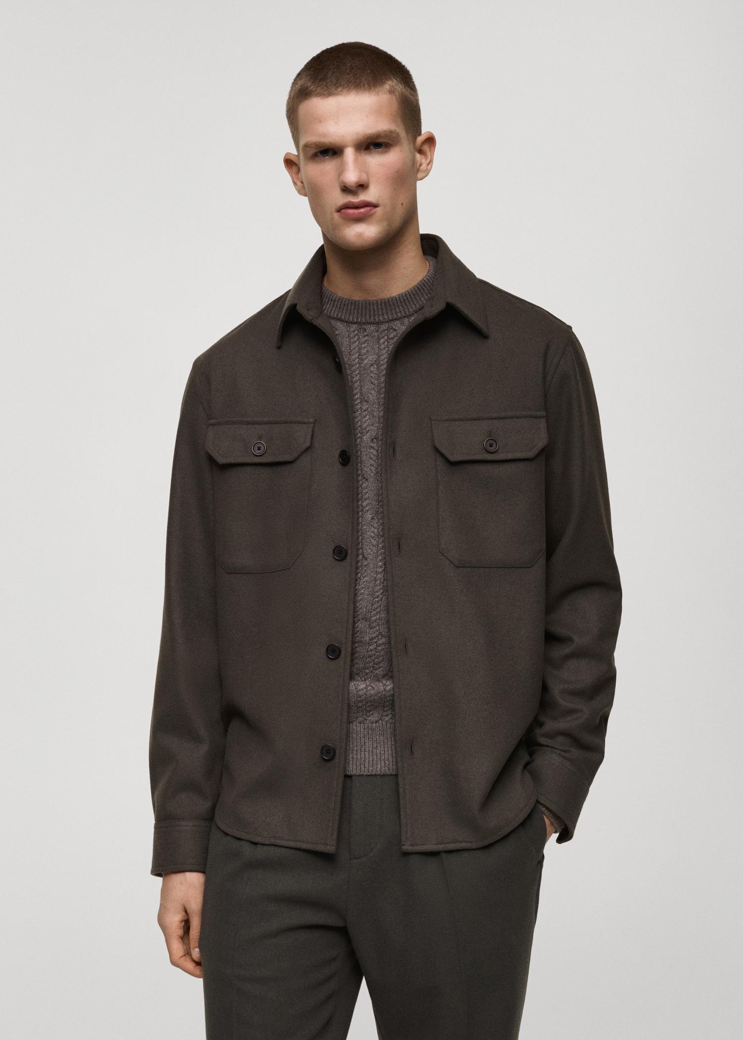 Wool-blend flannel overshirt - Men | MANGO USA Product Image