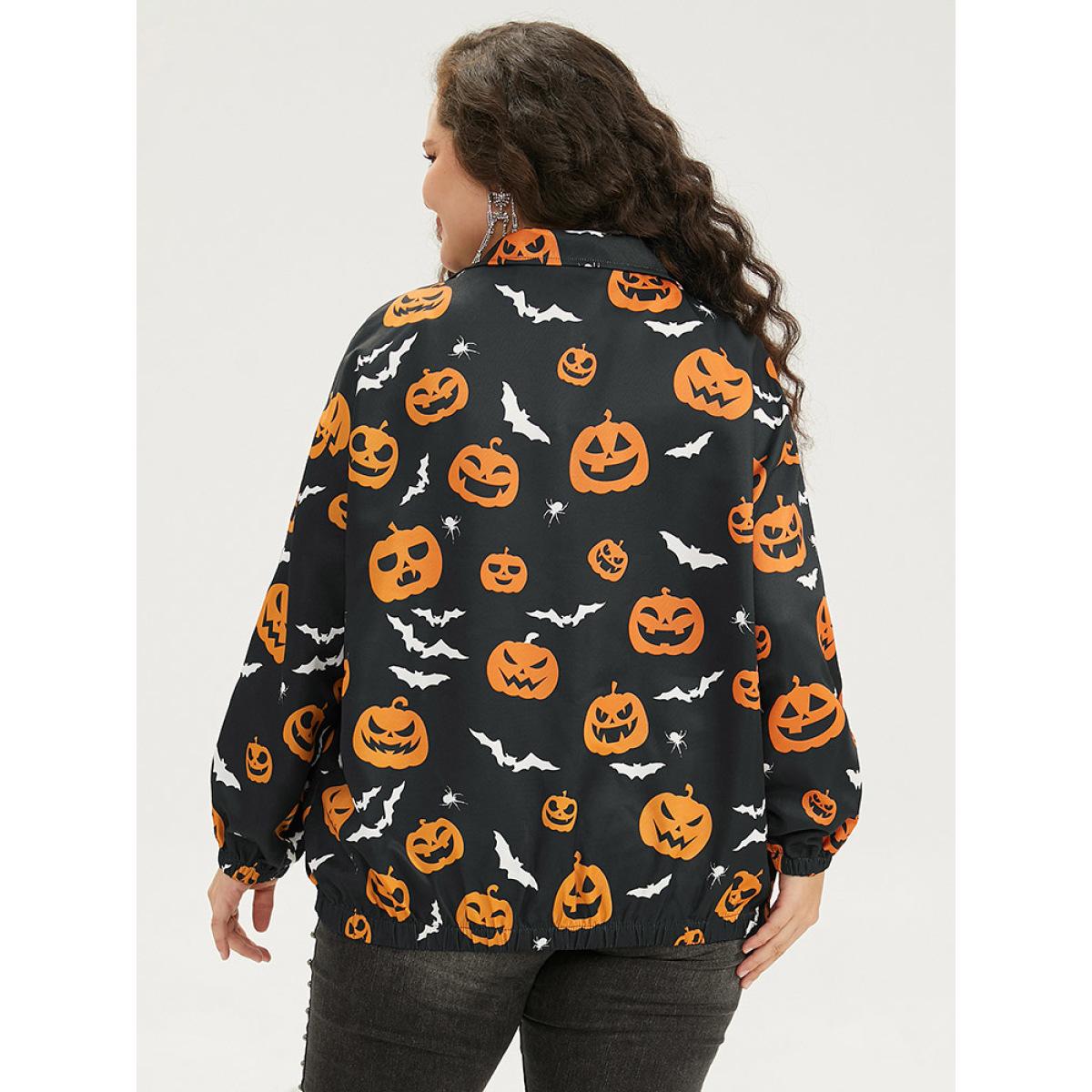 Plus Size Halloween Graphic Zipper Fly Pocket Coat Women Black Casual Elastic cuffs Ladies Dailywear Winter Coats BloomChic 14-16/1X Product Image