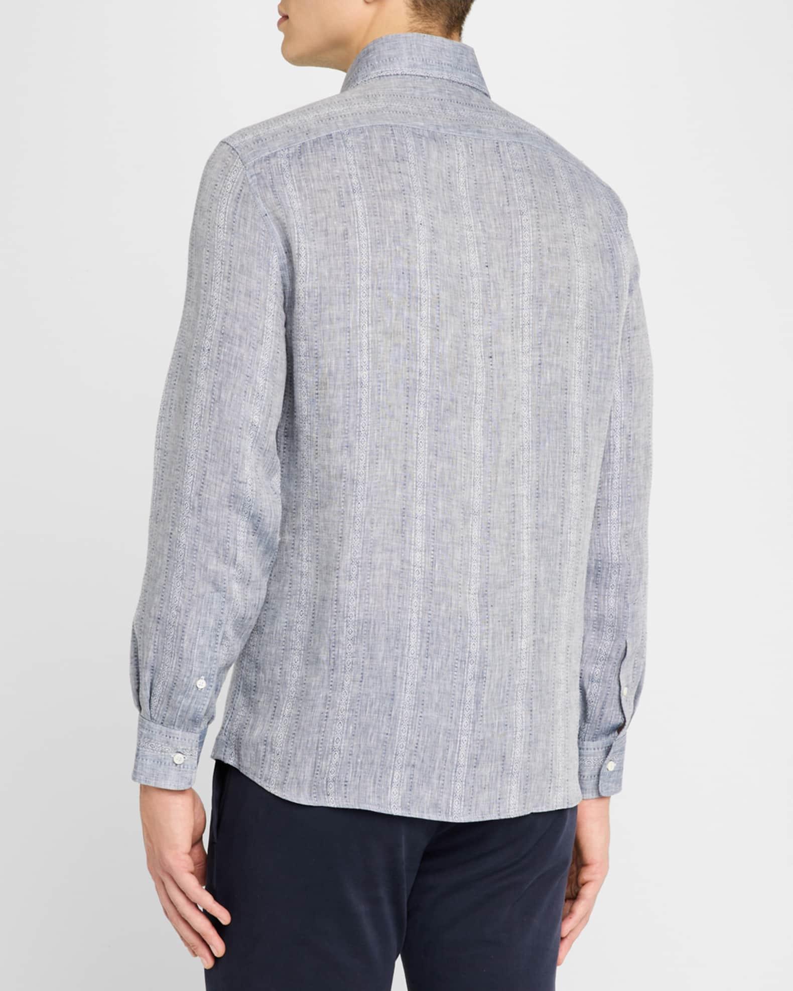 Men's Denim Pattern Stripe Sport Shirt Product Image