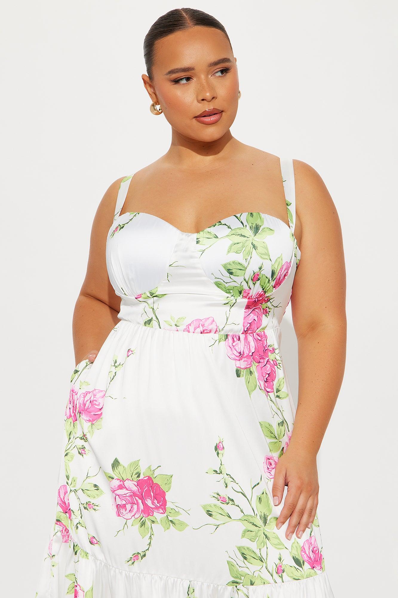 Fresh Roses Satin Floral Midi Dress - Multi Color Product Image