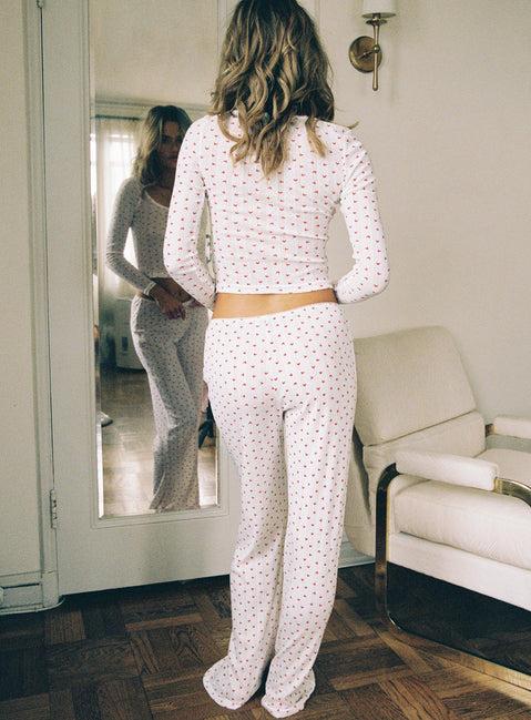 Sleepytea Pointelle Sleep Pant White / Red Product Image