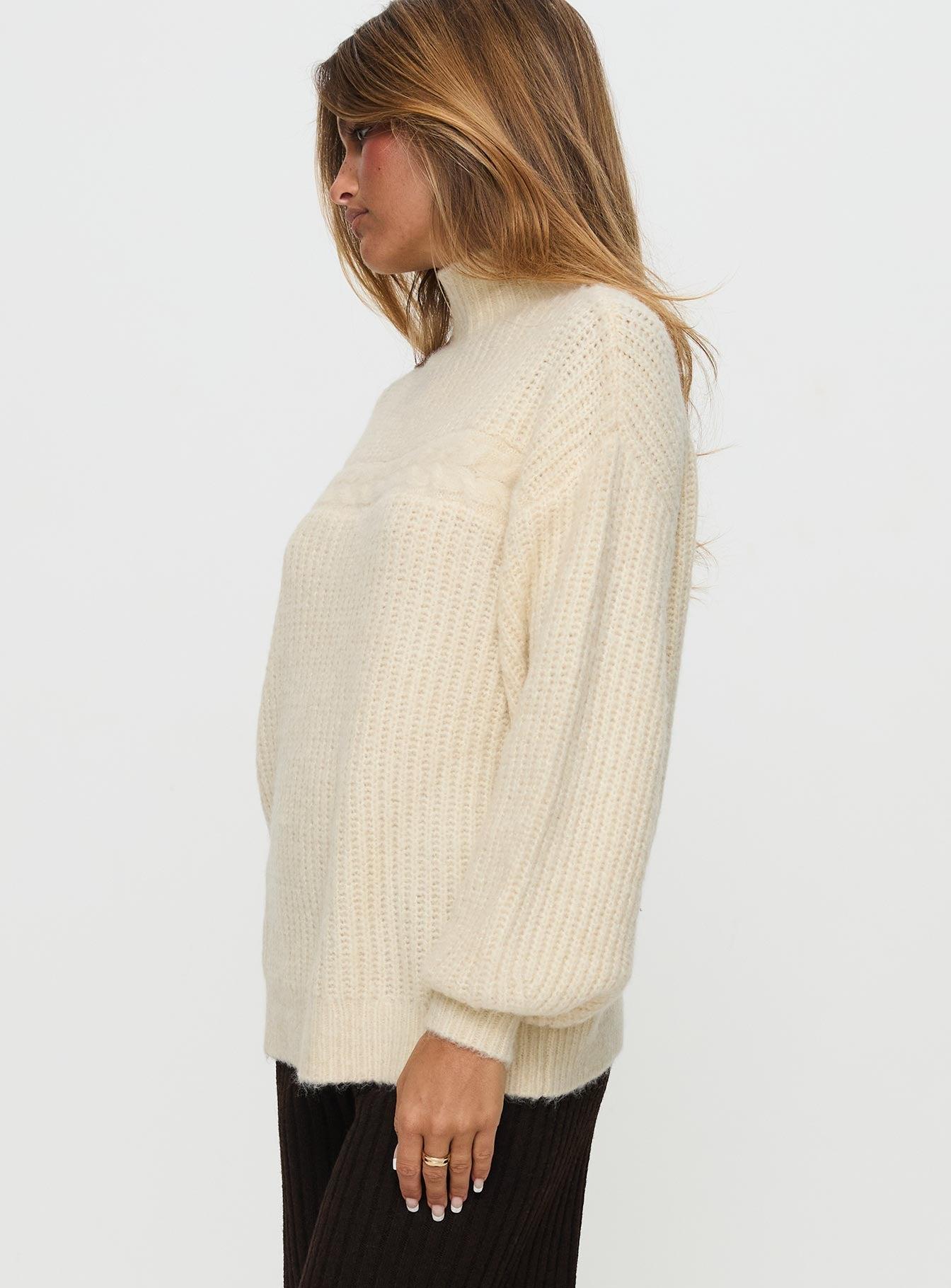 Wistfully Funnel Neck Knit Sweater Cream Product Image