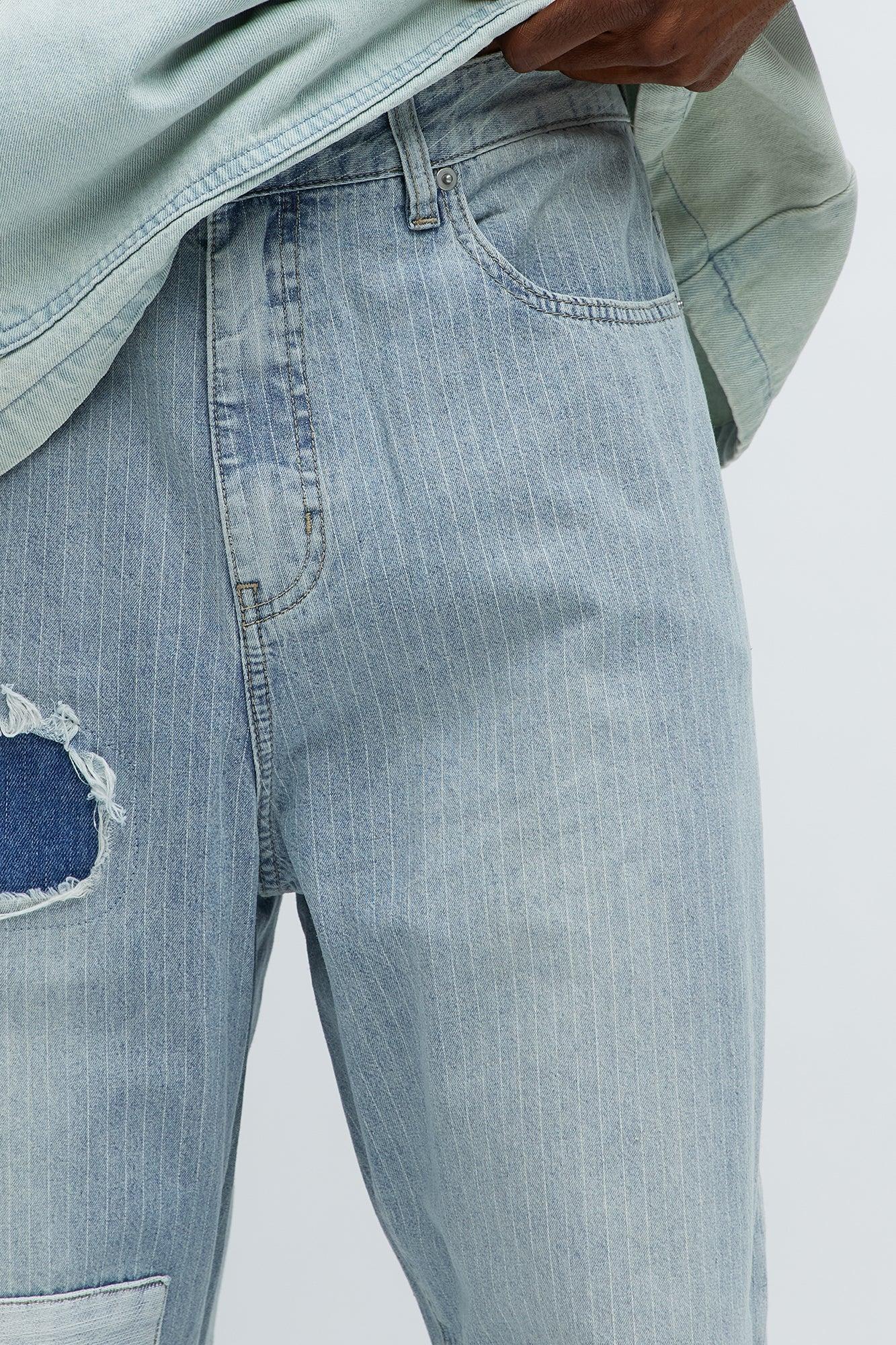 Baggy Contrast Distressed Jeans - Medium Blue Wash Male Product Image