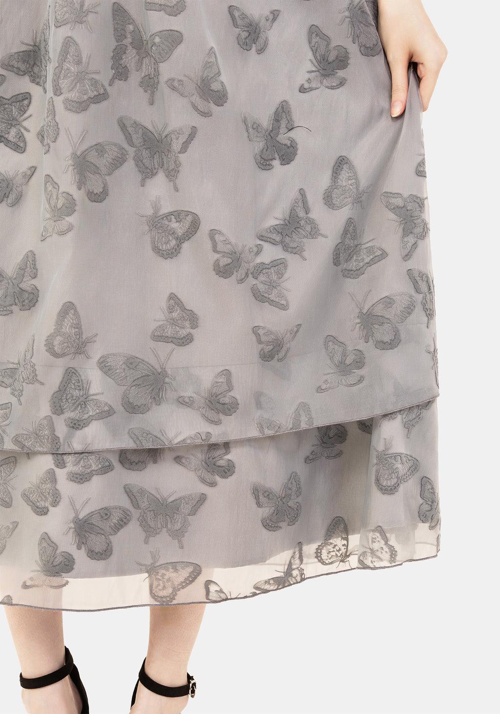 Vanessa Butterfly Print Organza Puff Sleeve Midaxi Dress Product Image