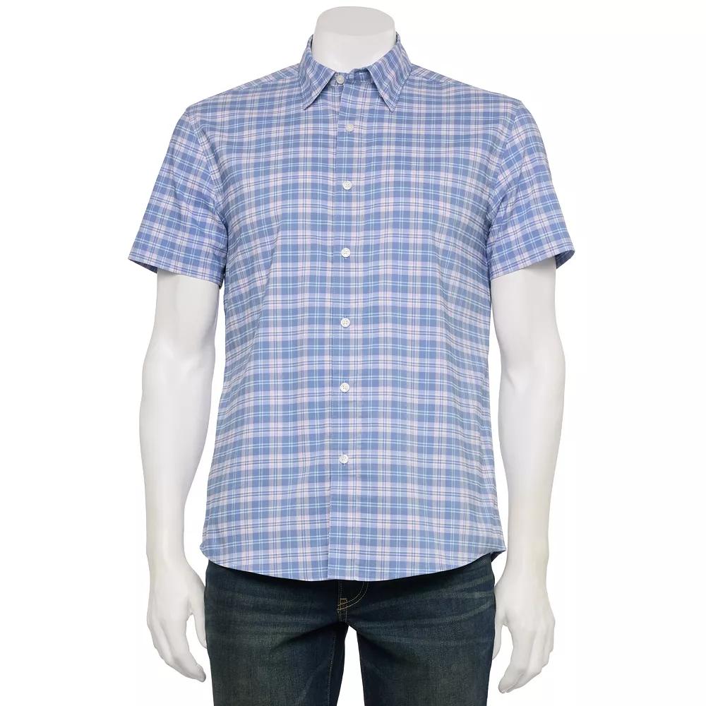 Men's Sonoma Goods For Life® Adaptive Short Sleeve Performance Button-Down Shirt, Size: Large, Paper Plaid Blue Product Image