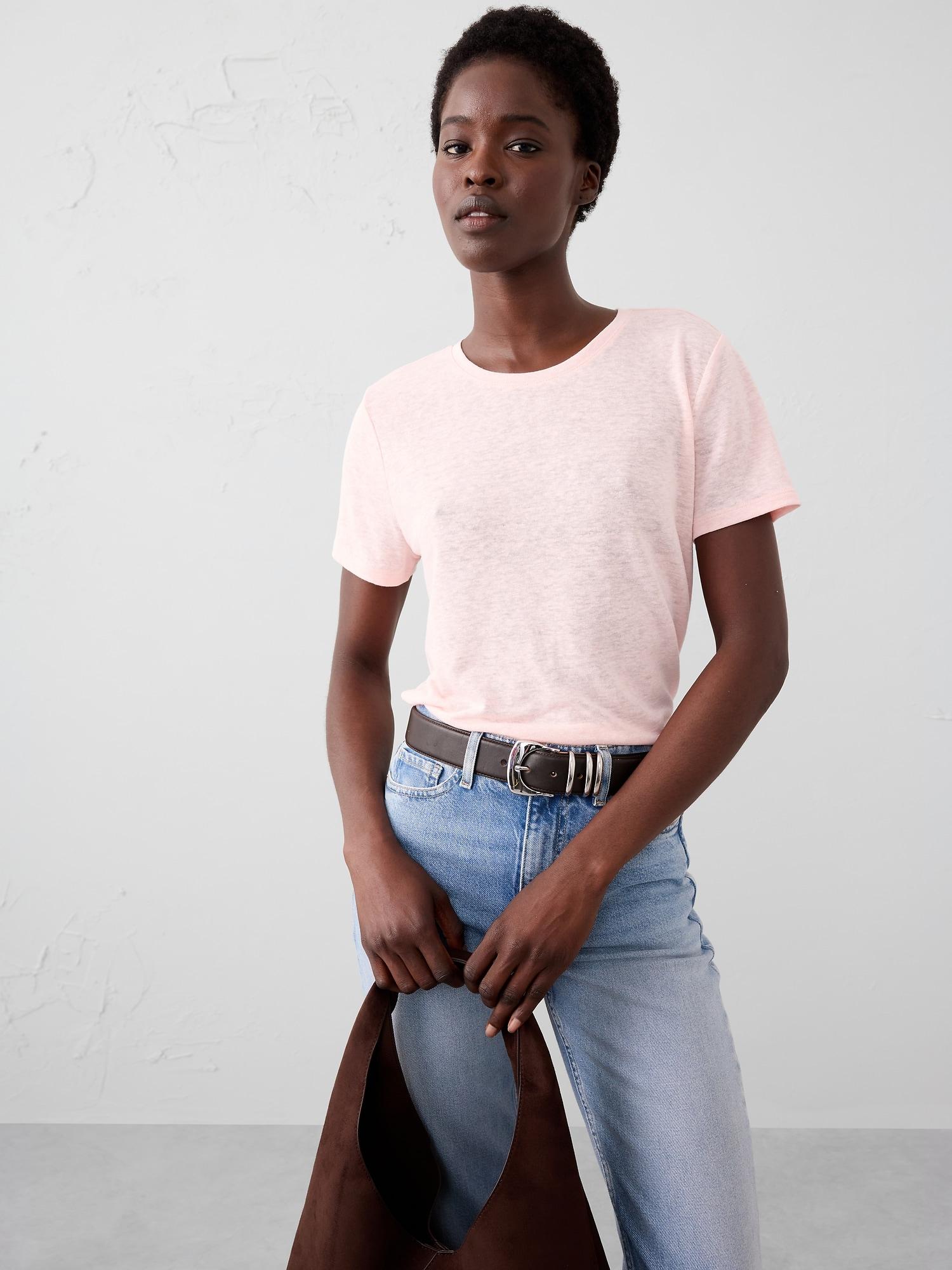 Linen-Blend Crew-Neck Top Product Image