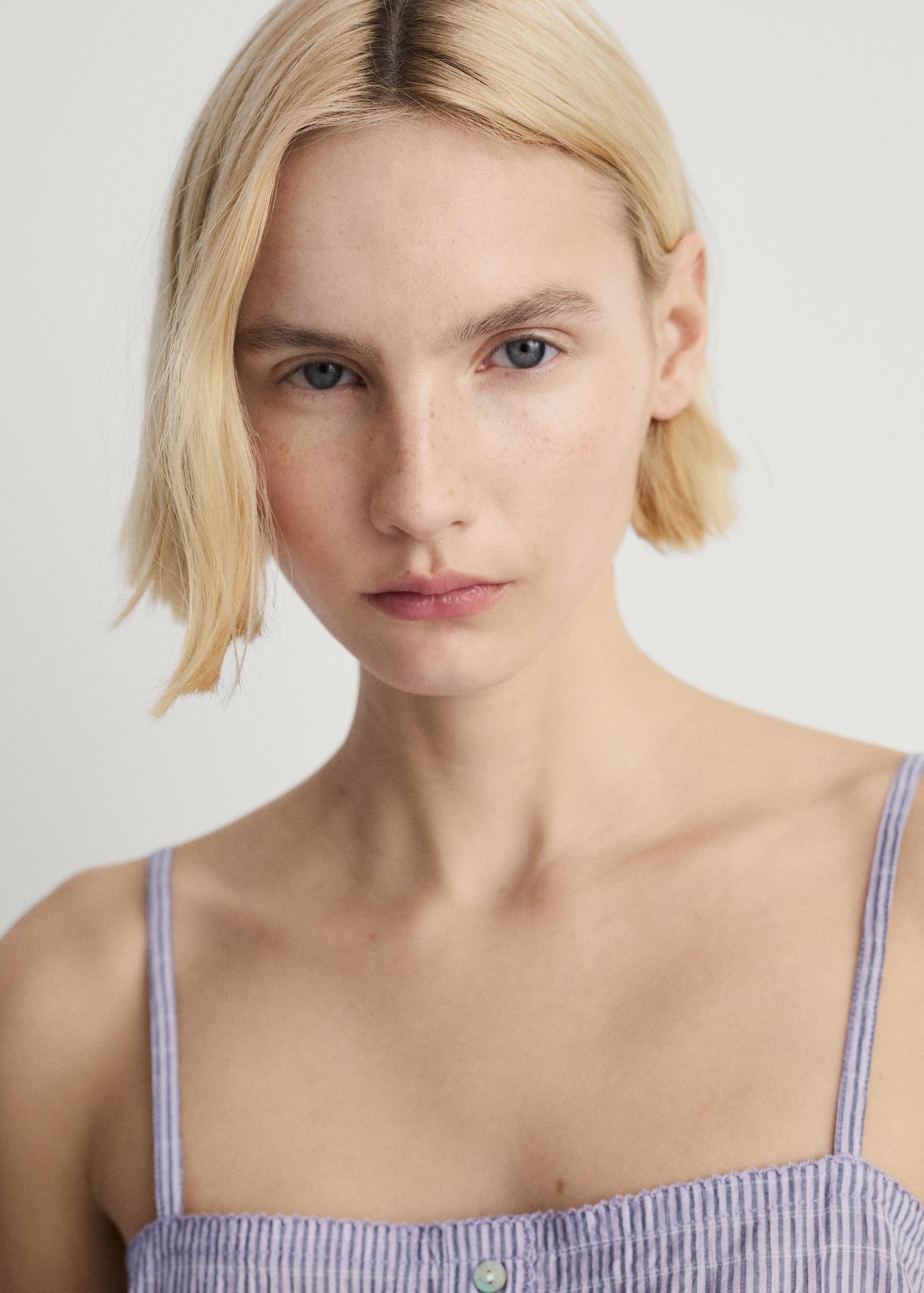 Two-piece cotton woven stripe seersucker pajamas - Women | MANGO USA Product Image