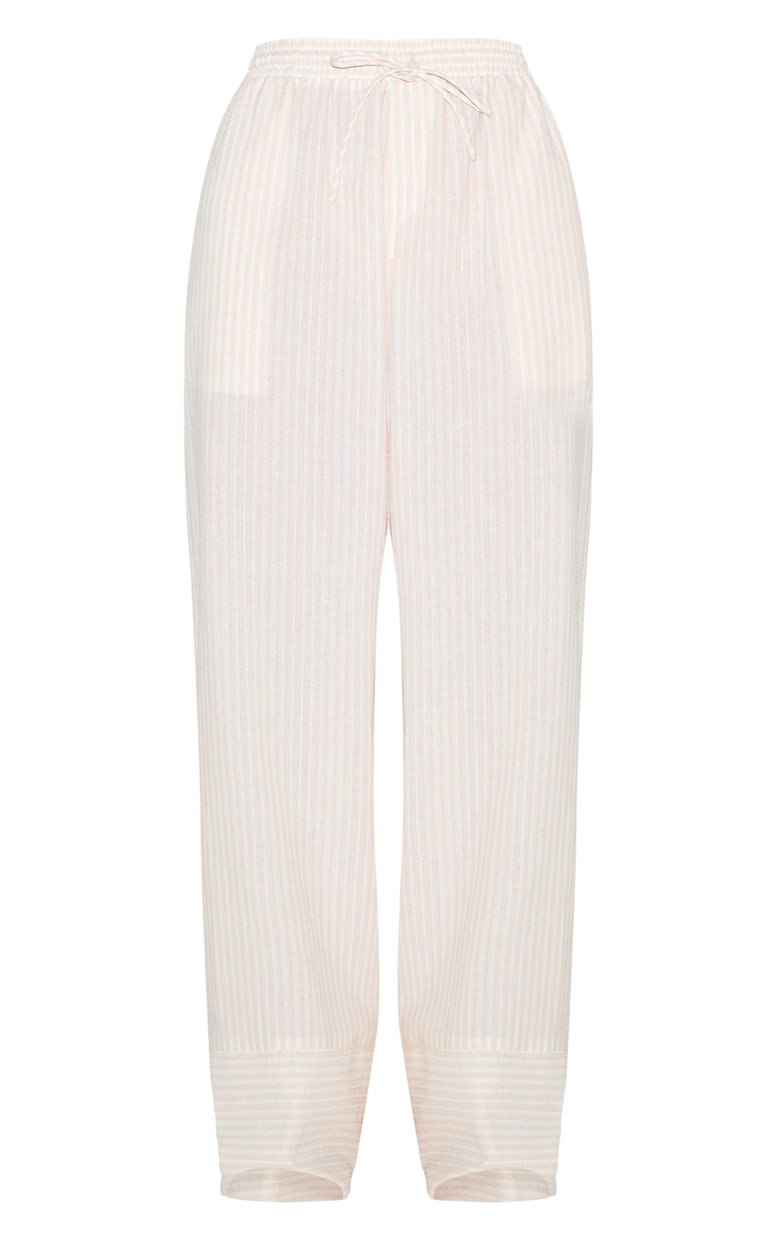 Stone Striped Linen Drawstring Wide Leg Pants Product Image