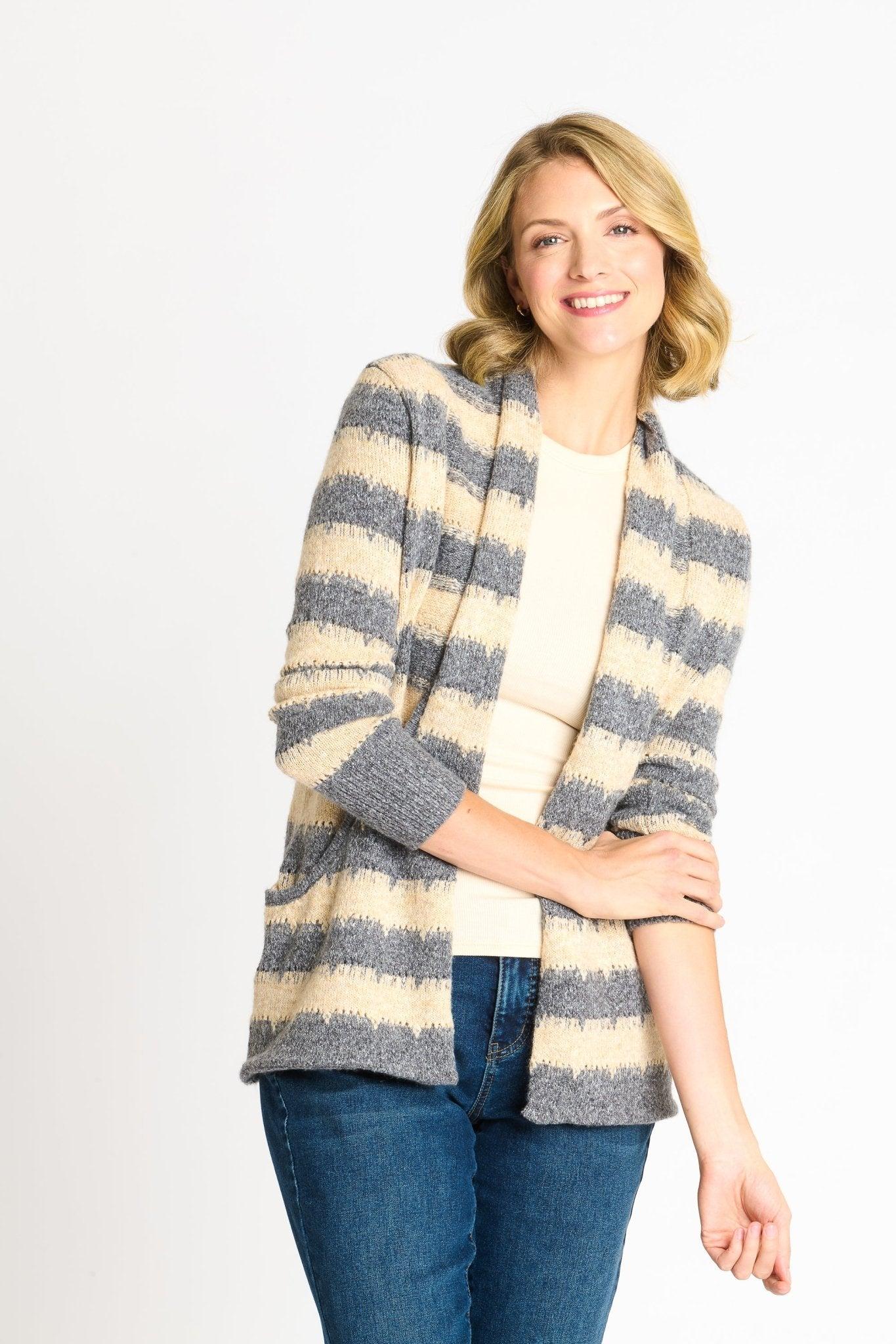 Wave Stripe J-Pocket Cardigan Sweater, Light Heather Product Image