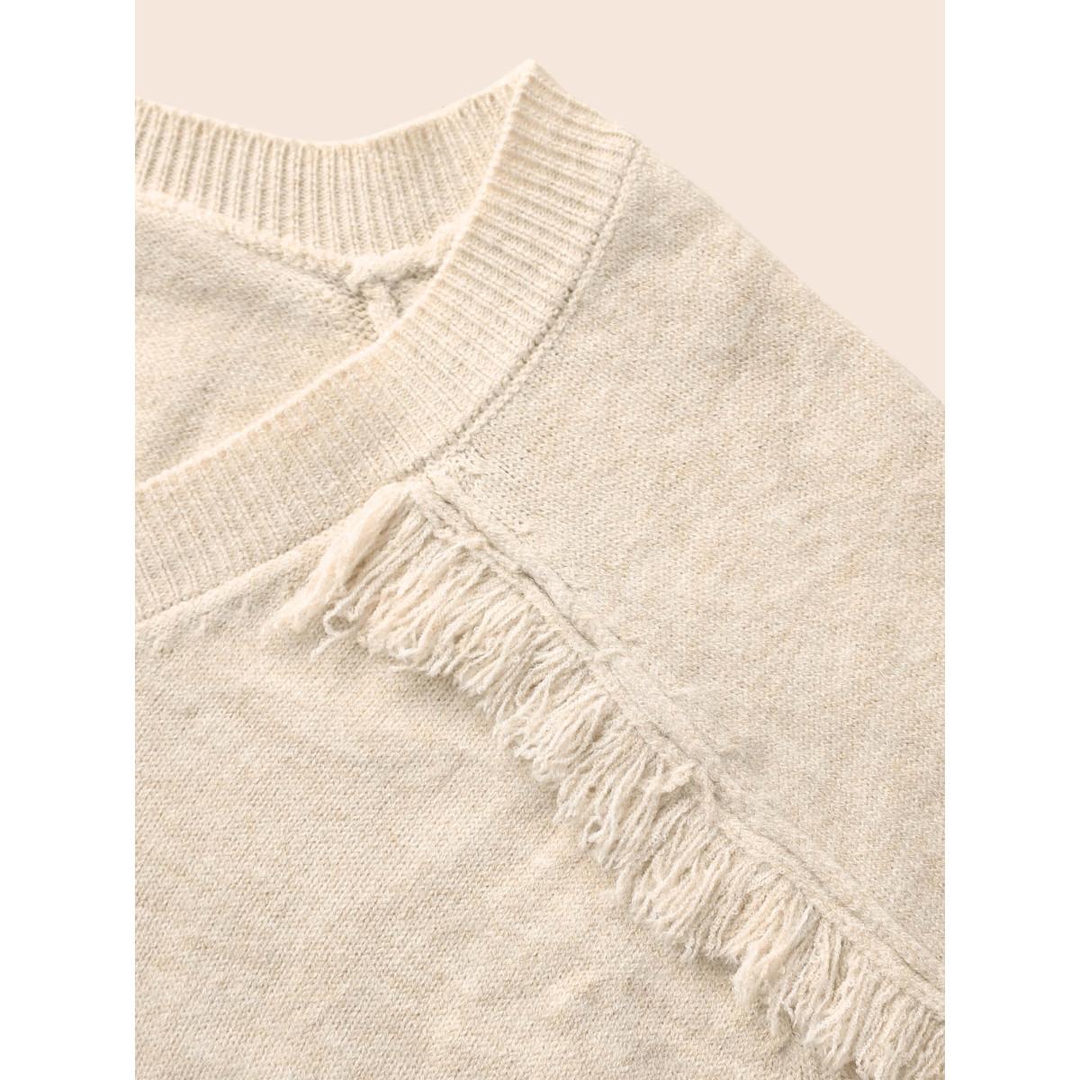 Plus Size V Neck Raglan Sleeve Fuzzy Trim Pullover Apricot Women Casual Long Sleeve V-neck Everyday Pullovers BloomChic 26/4X Product Image