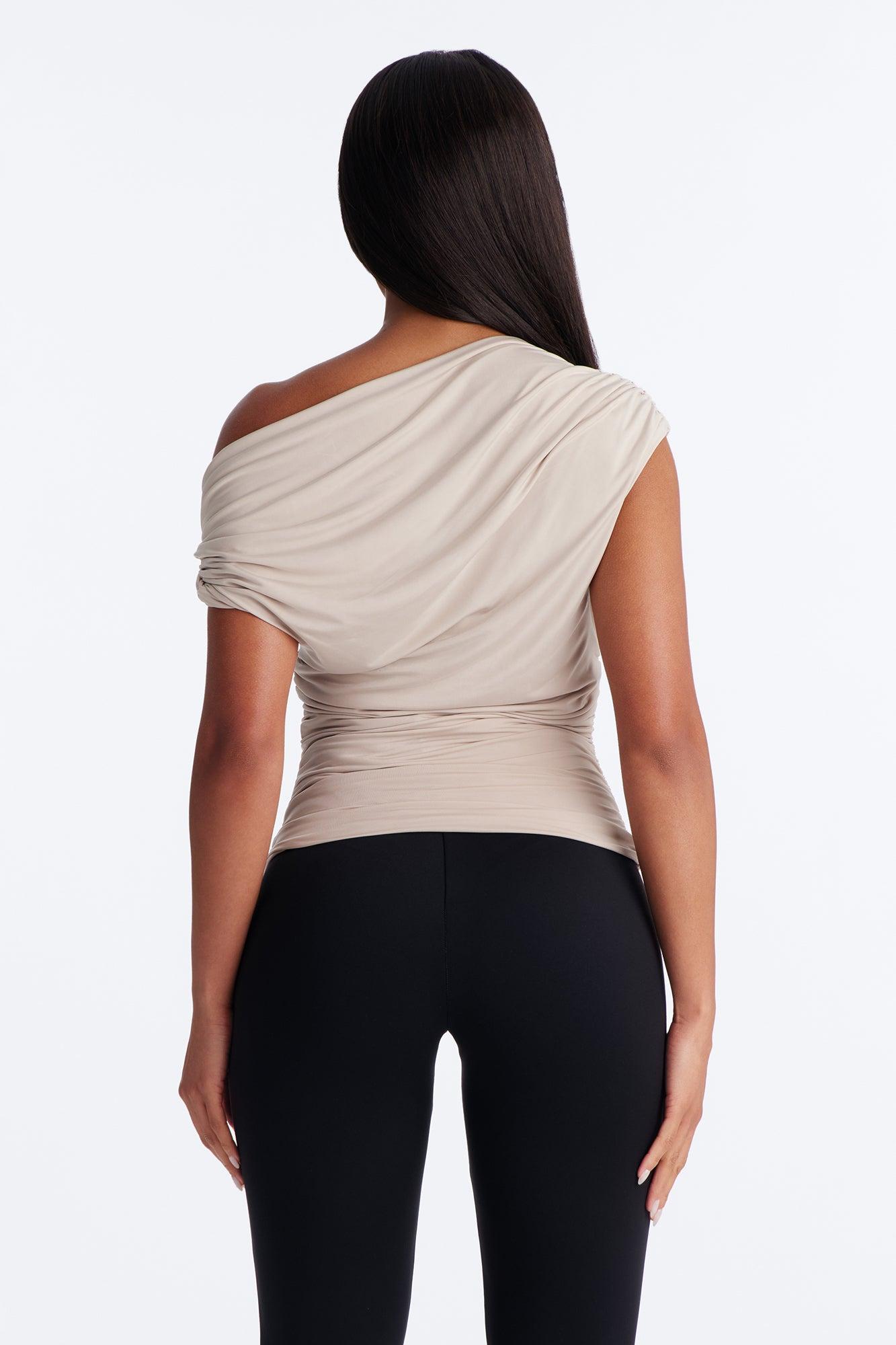 Aya Off Shoulder Twist Short Sleeve Top - Stone Female Product Image
