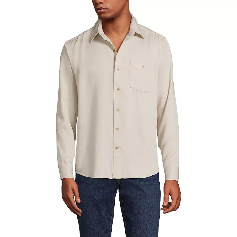 Men's Lands' End Relaxed Twill Shirt, Size: Large, Antique Alabaster Product Image