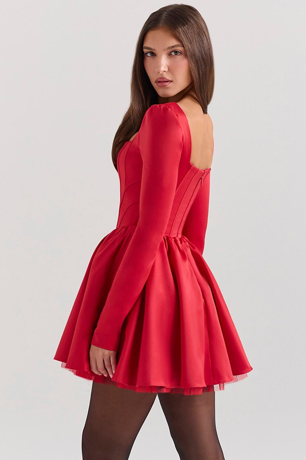 Nina  holly red removable bow tulle mini dress - sale Product Image