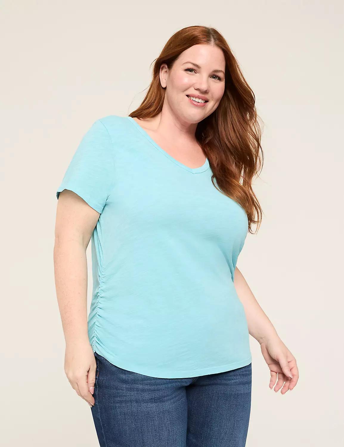 Short-Sleeve V-Neck Side-Ruched Tee Product Image