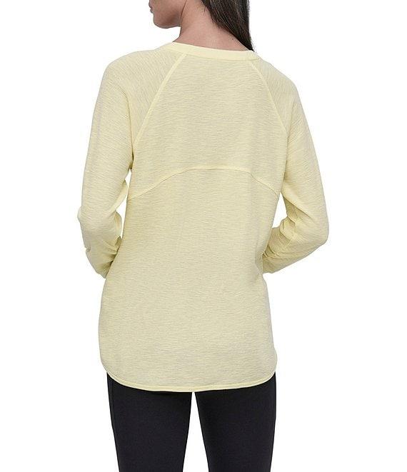 DKNY Sport by Donna Karan Mini Slub Waffle Knit Crew Neck 3/4 Ruched Sleeve Tee Product Image