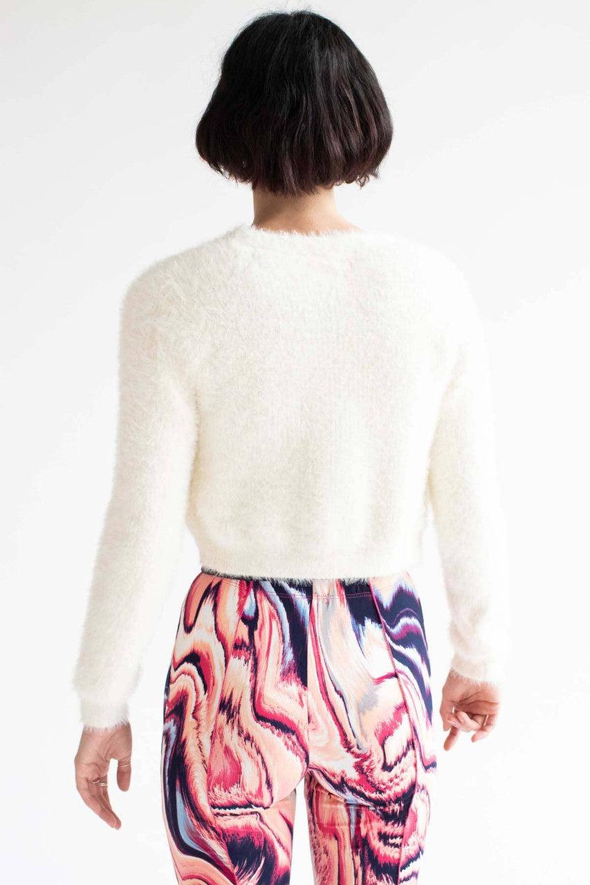 Cream Eyelash Cropped Cardigan Product Image