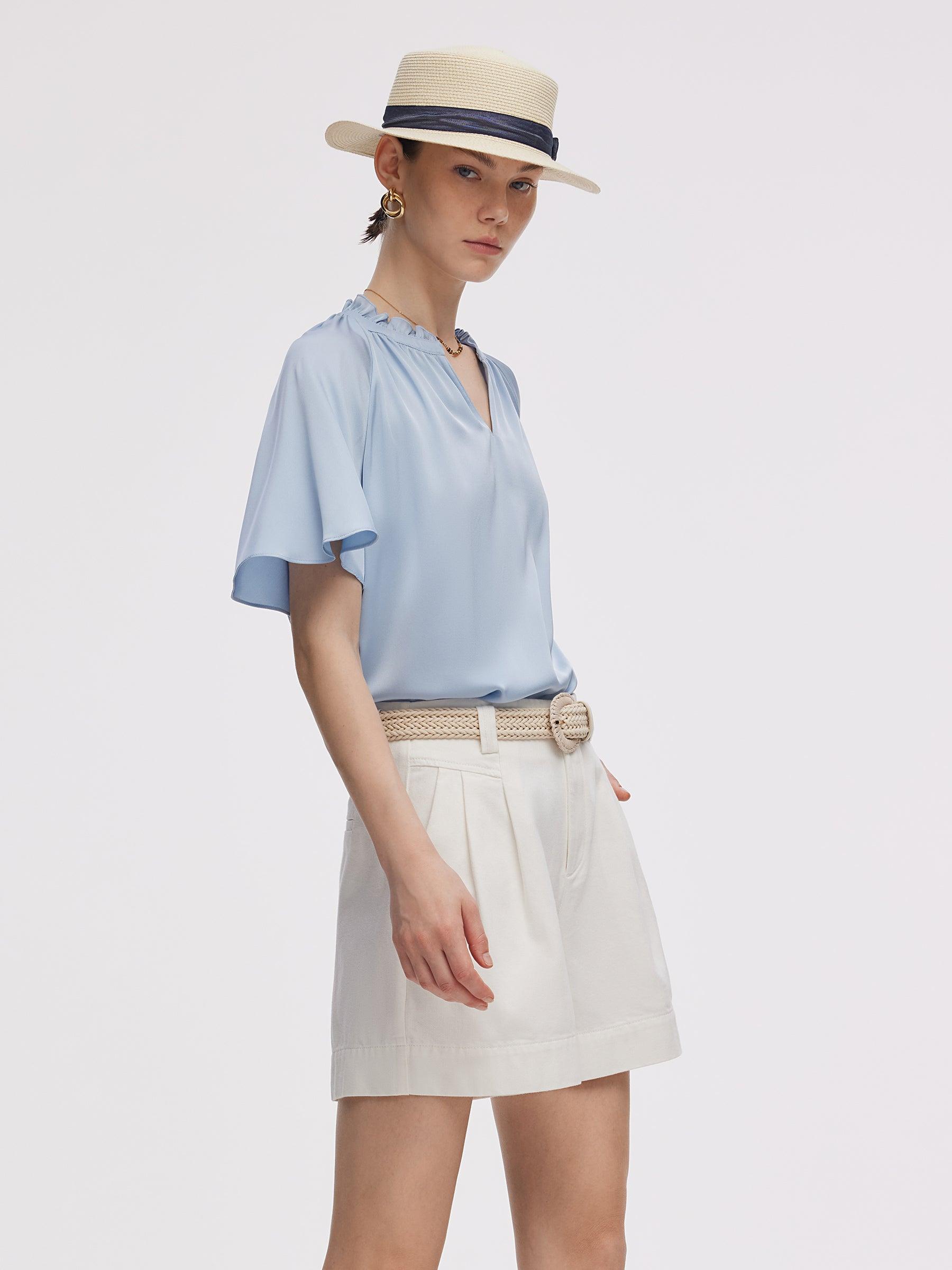 22MM Mulberry Silk Women Ruffle Sleeve Blouse Product Image