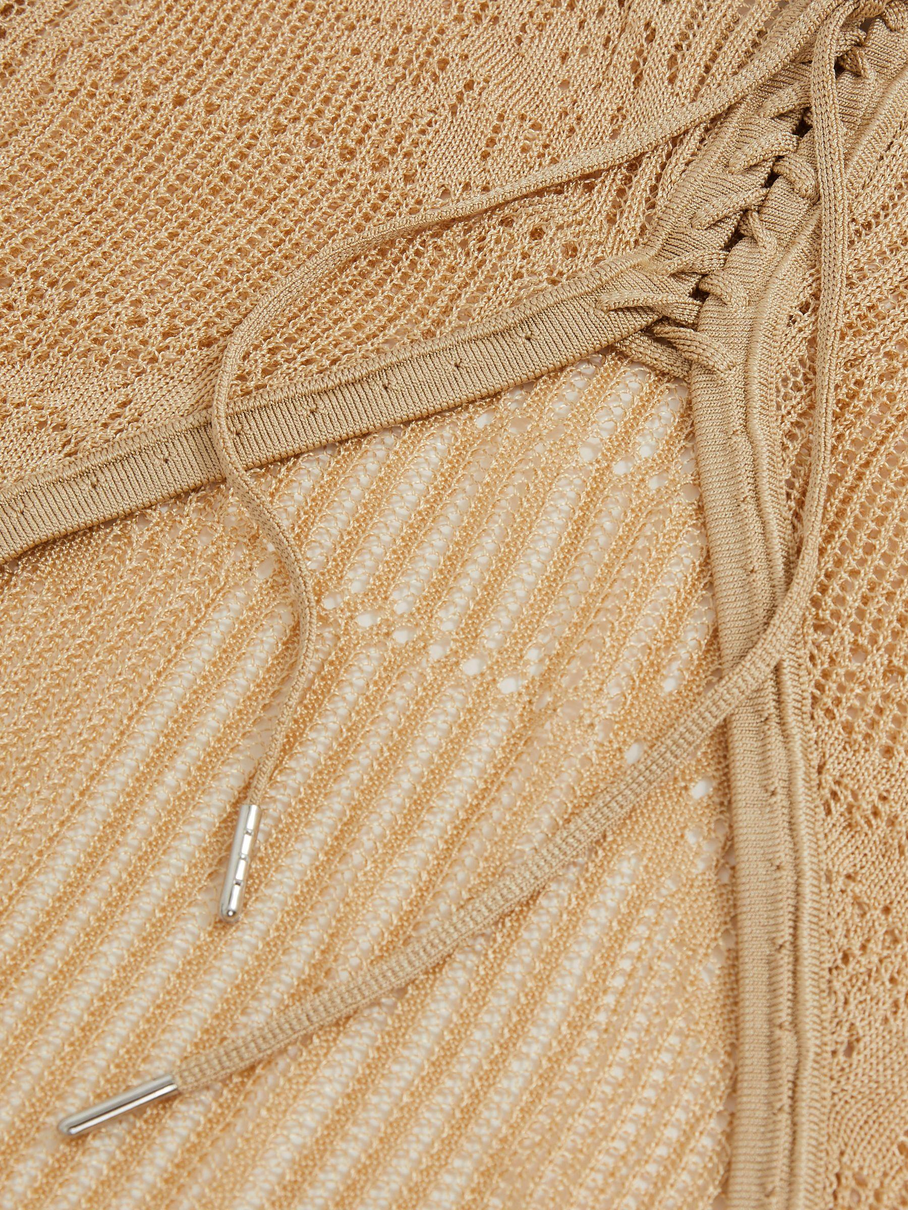 Lace-Knit Ruched Maxi Dress in Gold Product Image