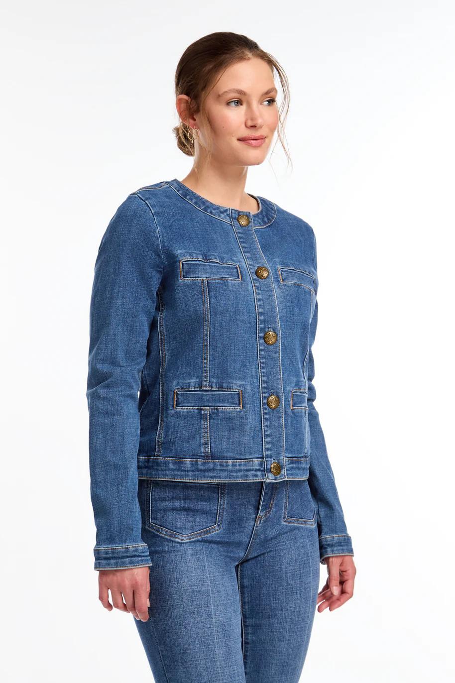 Colarless Denim Jacket Product Image