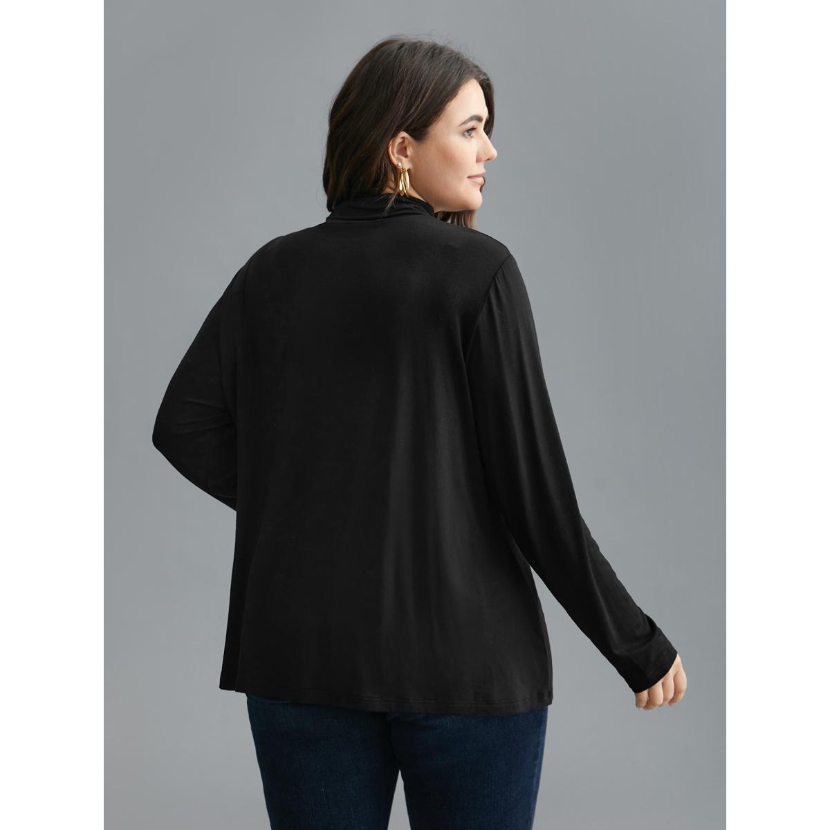 Plus Size Supersoft Essentials Solid Mock Neck T-shirt Black Women Casual Non Mock Neck Everyday T-shirts BloomChic 12/L Product Image