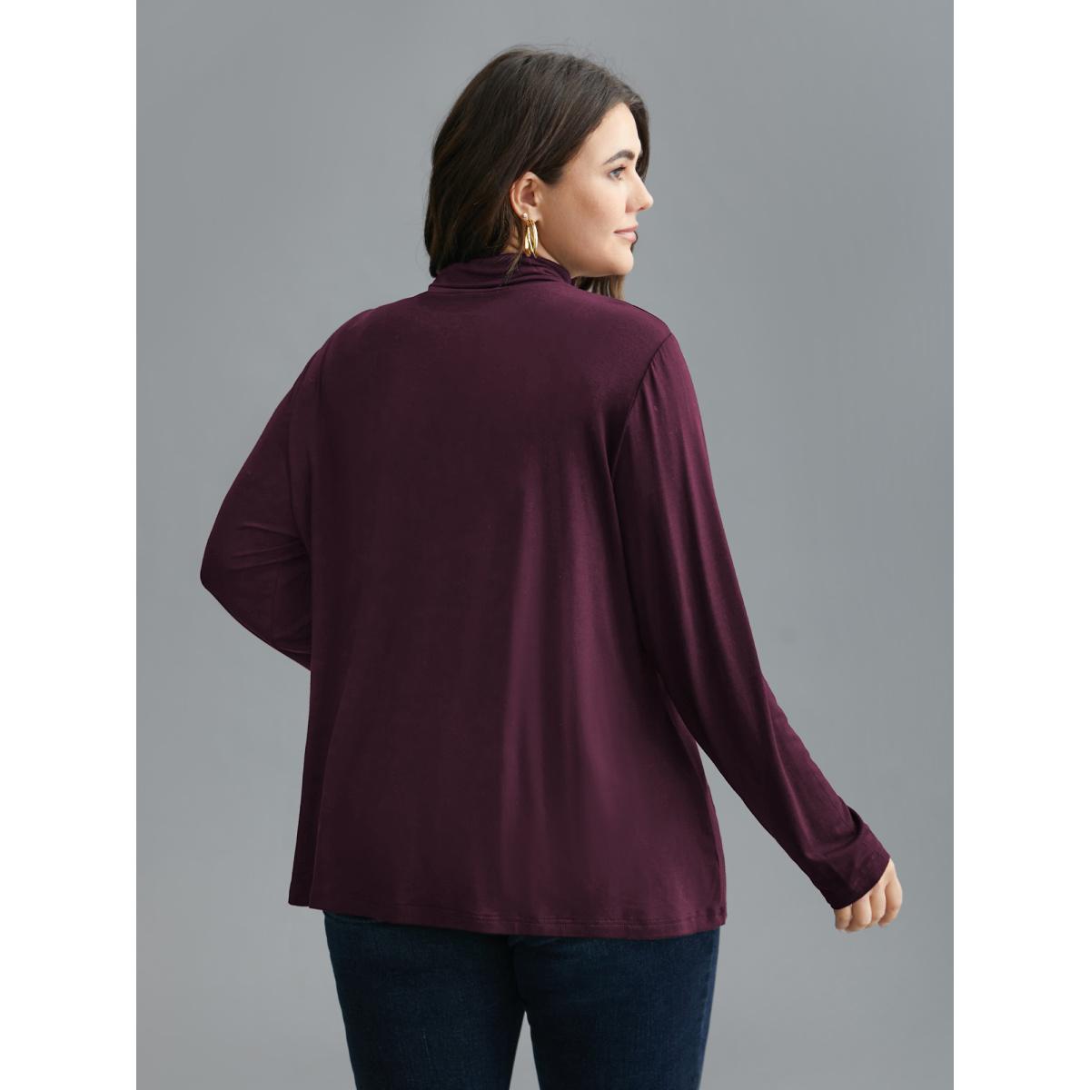 Plus Size Supersoft Essentials Solid Mock Neck T-shirt Deeppurplered Women Casual Non Mock Neck Everyday T-shirts BloomChic 14-16/1X Product Image