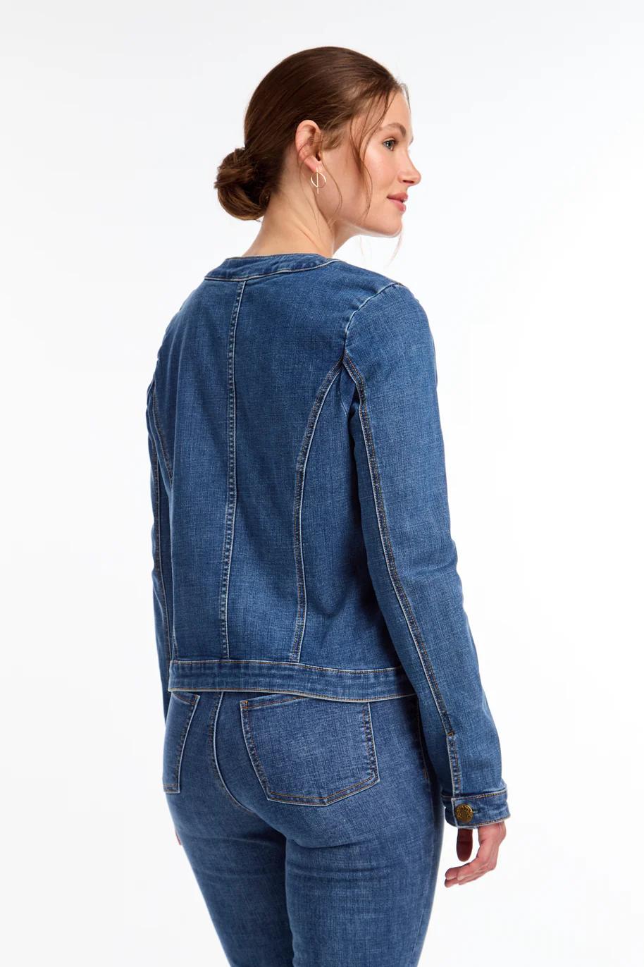 Colarless Denim Jacket Product Image