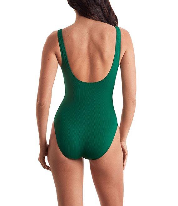 Mimi Flamingo Lido Rib Knit Harper Solid Square Neck Open Back Tank One Piece Swimsuit Product Image