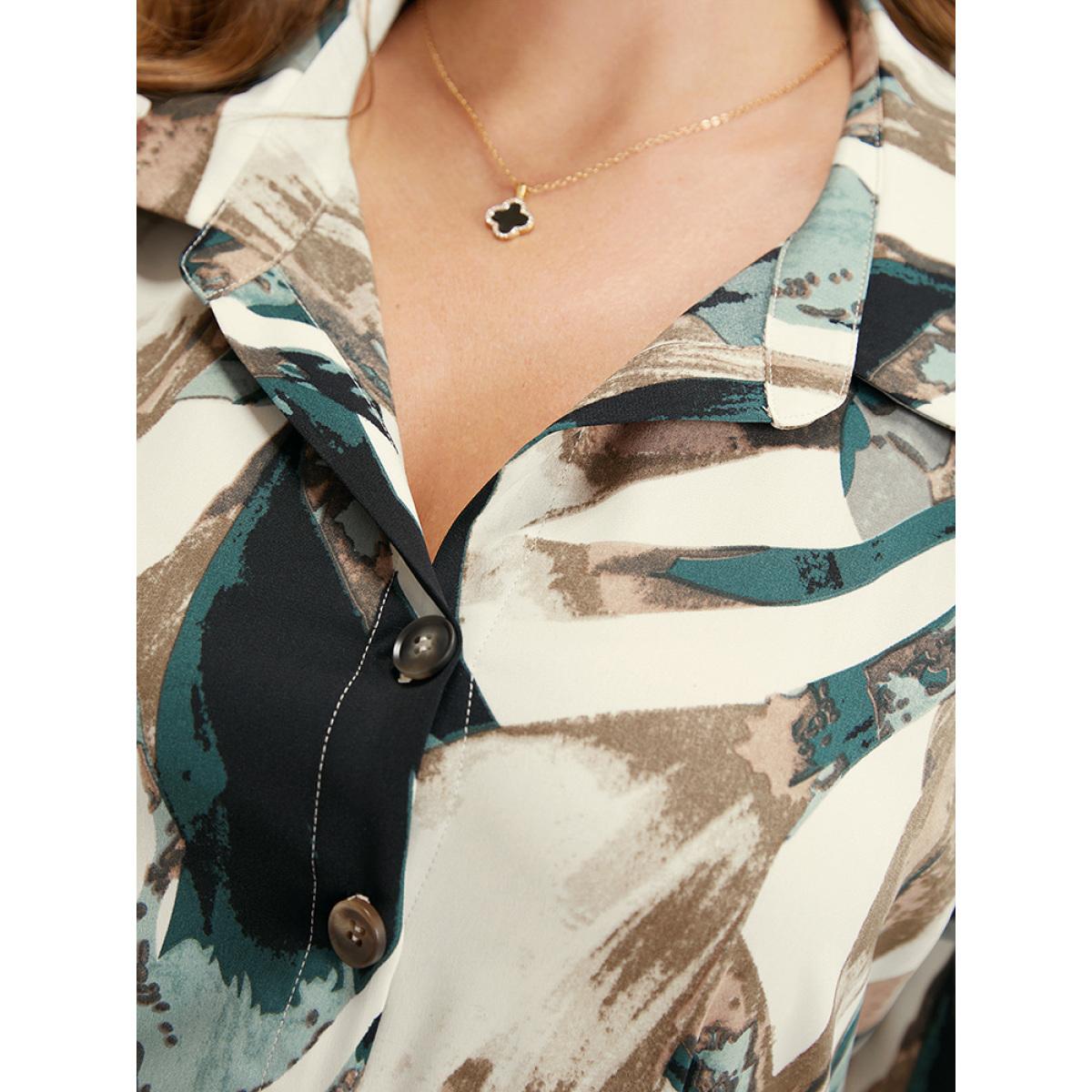 Plus Size Allover Print Pocket Button Up Belted Shirt Collar Dress Multicolor Women Office Contrast Shirt collar Short sleeve Curvy Midi Dress BloomChic 28/5X Product Image