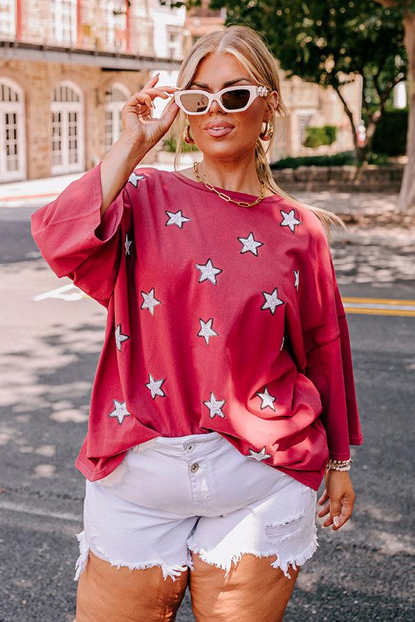 Brightest Star Sequin Oversized Tee in Red Curves Product Image