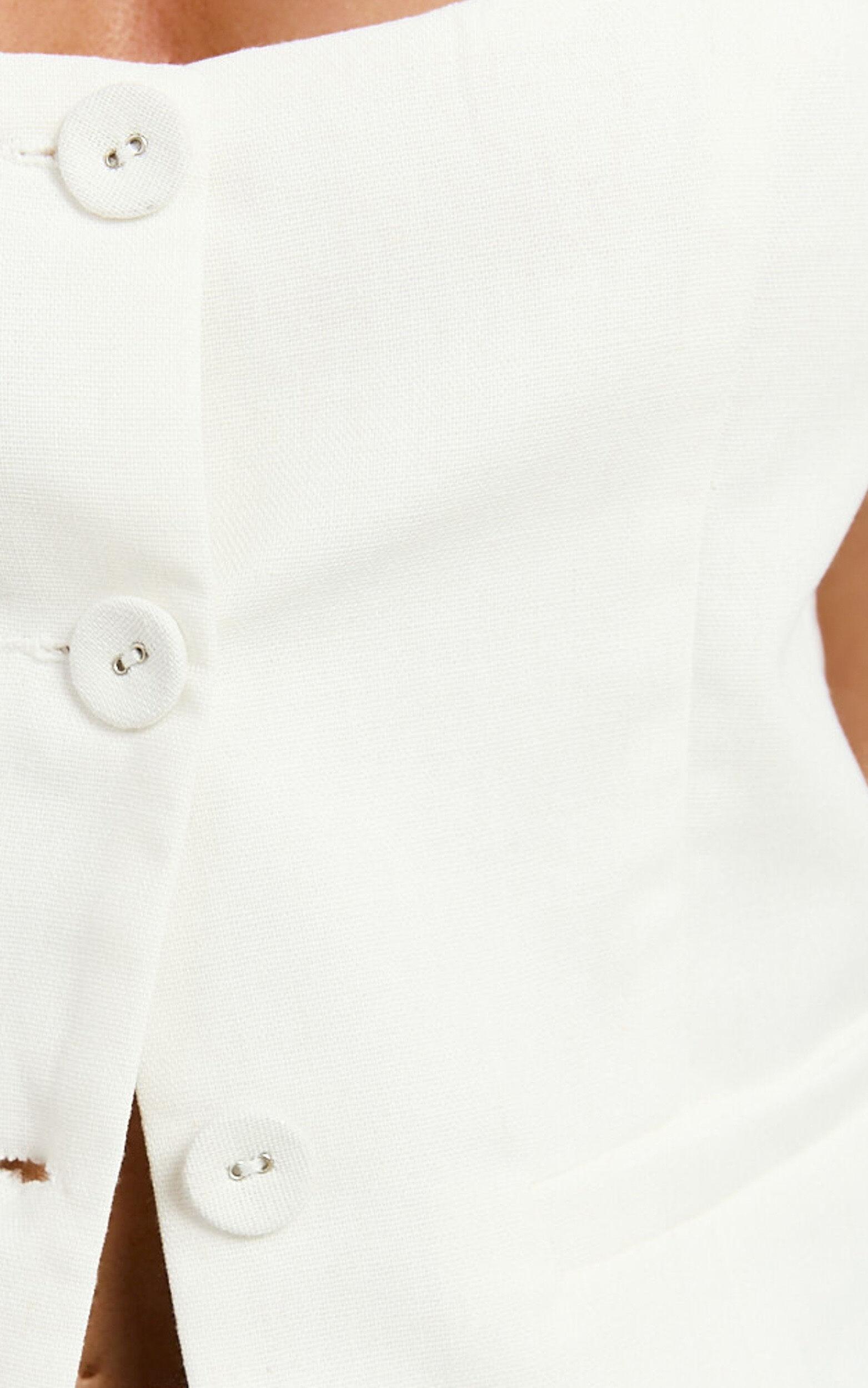 Nalfie Top -  Linen Wide Scoop Neck Fitted Vest Top in White Product Image