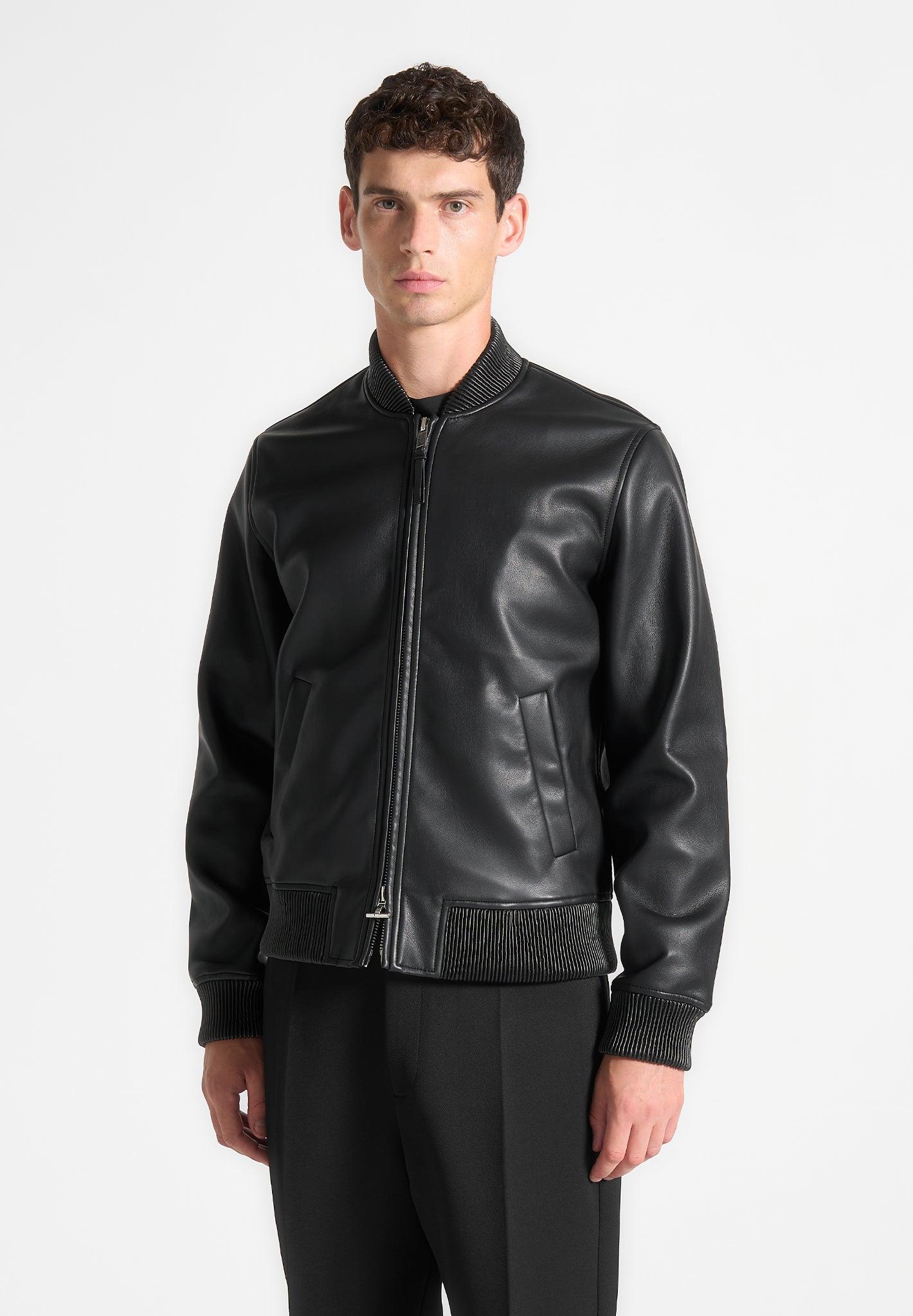 Leather Bomber Jacket - Black Male Product Image
