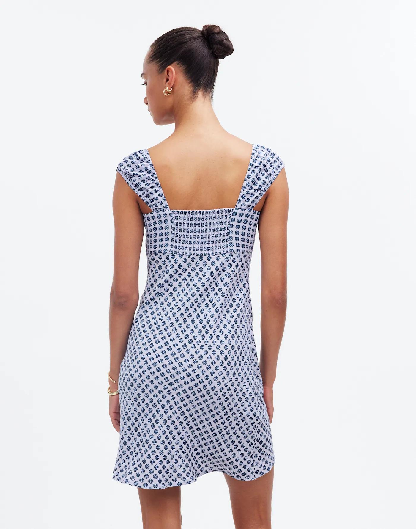 Cap-Sleeve Button-Front Mini Dress in Geometric Print Product Image
