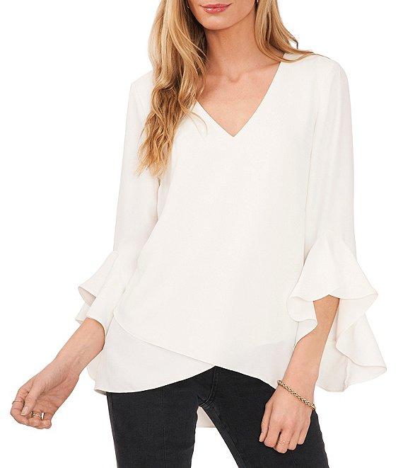 Vince Camuto 3/4 Flutter Sleeve V-Neck Crisscross Front Tunic Product Image