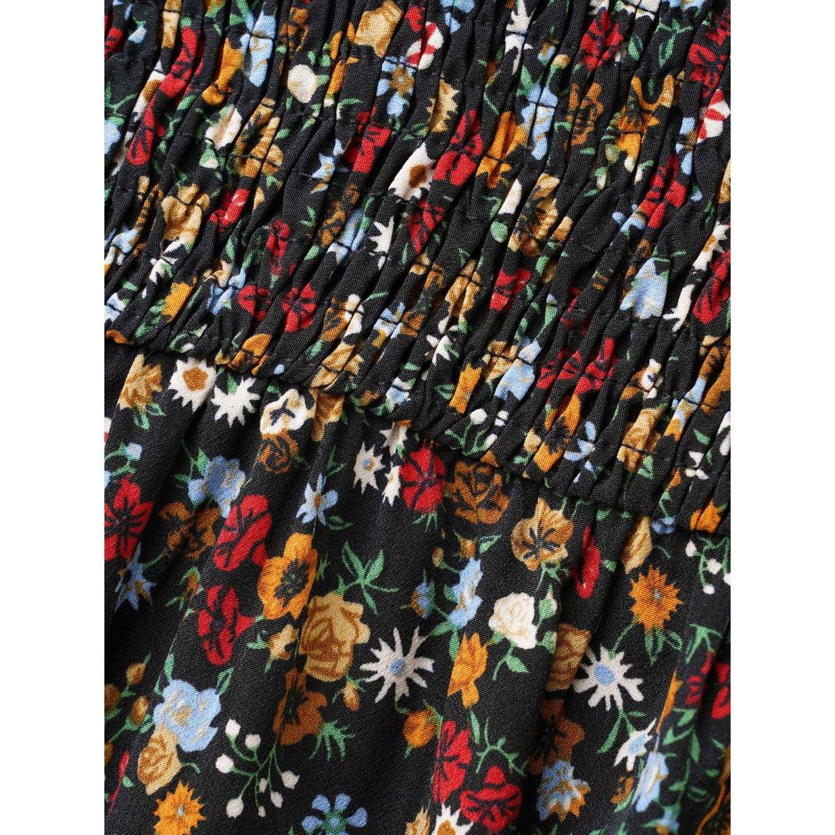 Plus Size Black Ditsy Floral V Neck Shirred Blouse Women Elegant Extra Long Sleeve V-neck Everyday Blouses BloomChic 26/4X Product Image