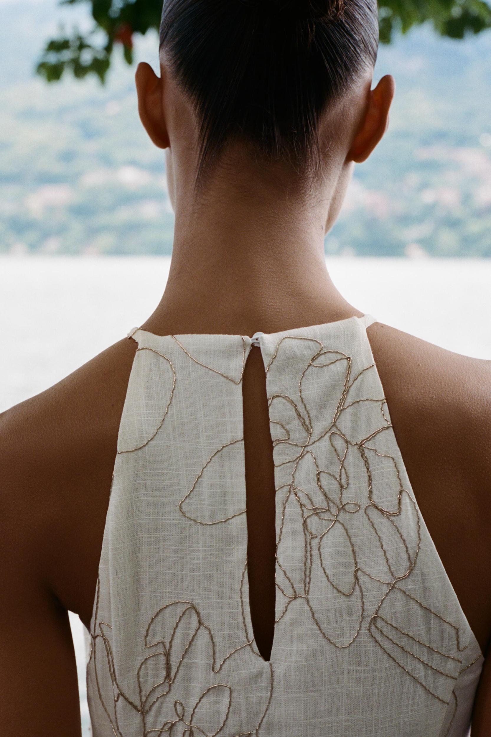 FLORAL EMBROIDERED HALTER DRESS Product Image