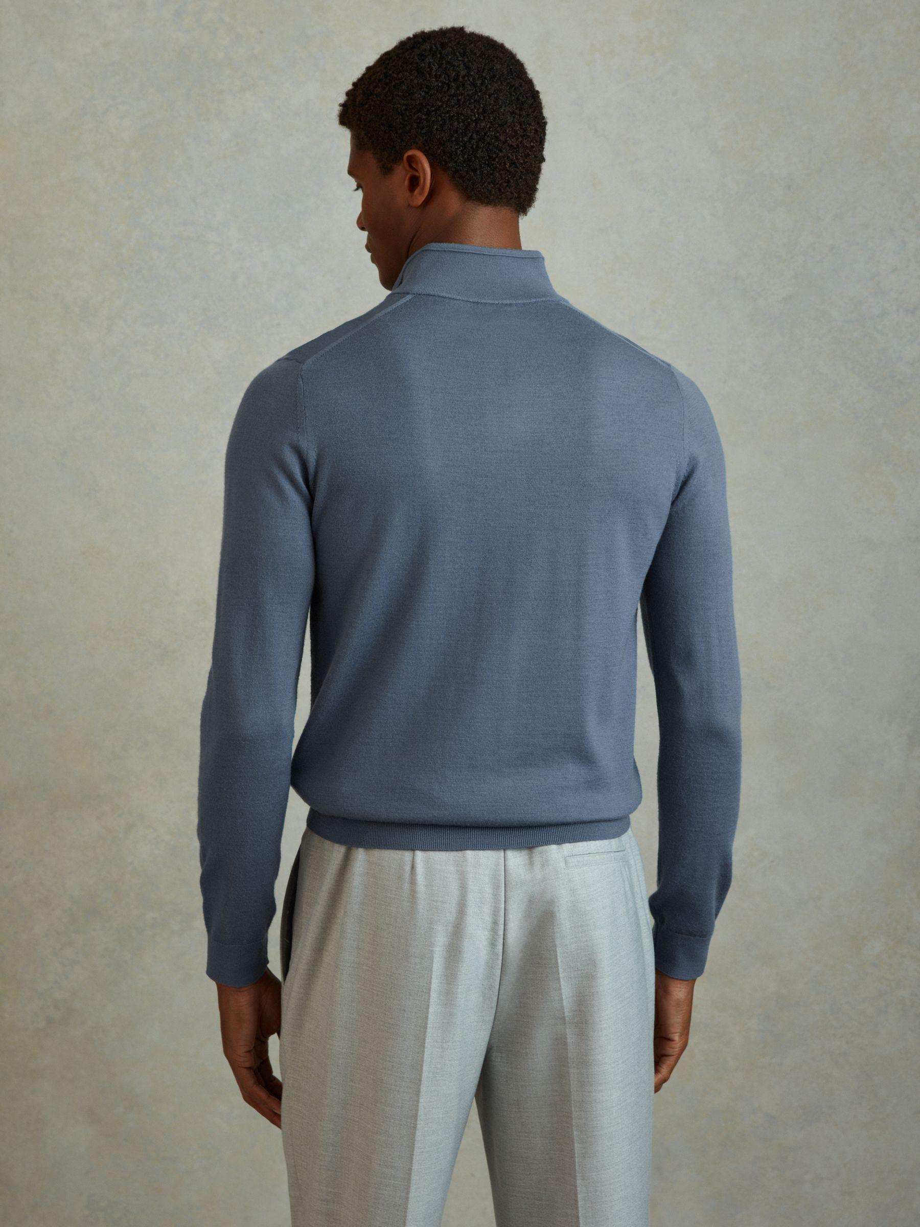Merino Wool Half-Zip Polo Shirt in Airforce Blue Product Image