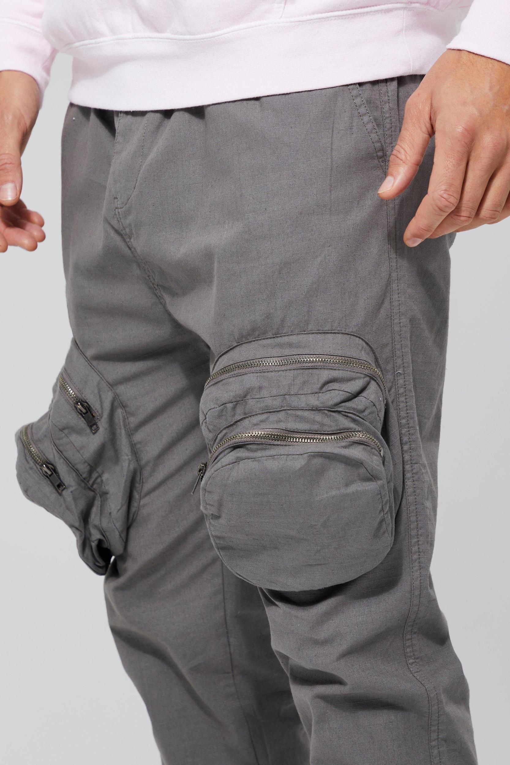 Tall Slim Fit Smart 3d Zip Cargo Pants | boohooMAN USA Product Image