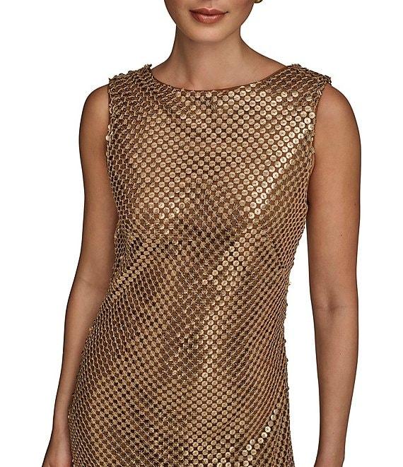 Donna Karan Sequin Mesh Boat Neck Sleeveless Slip Dress Product Image