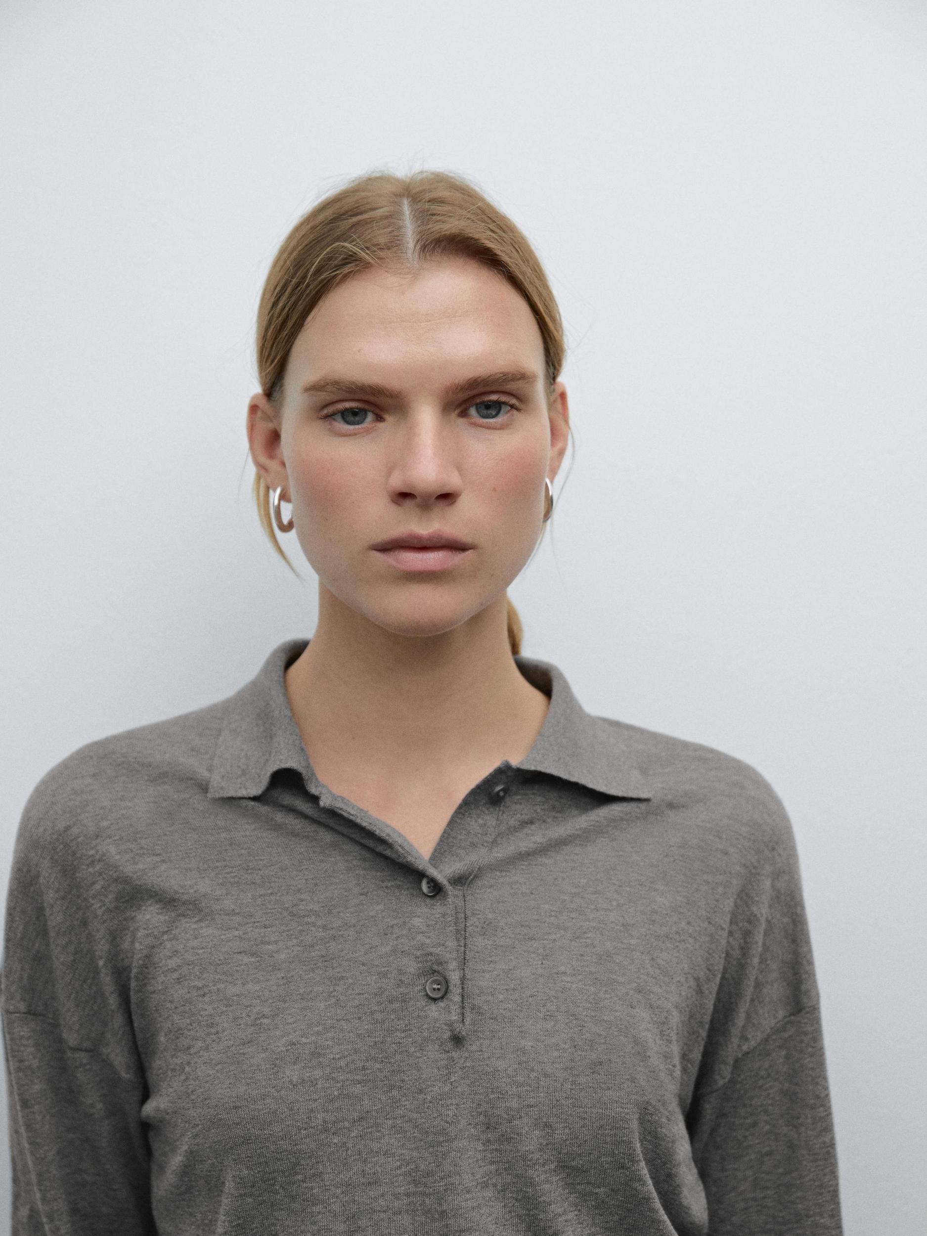 Cotton blend knit polo sweater Product Image