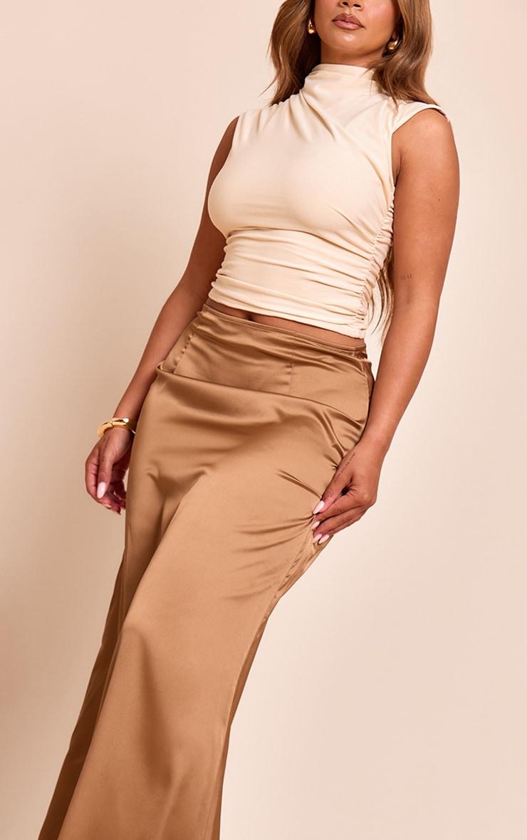 Shape Mocha Satin Highwaisted Maxi Skirt Product Image