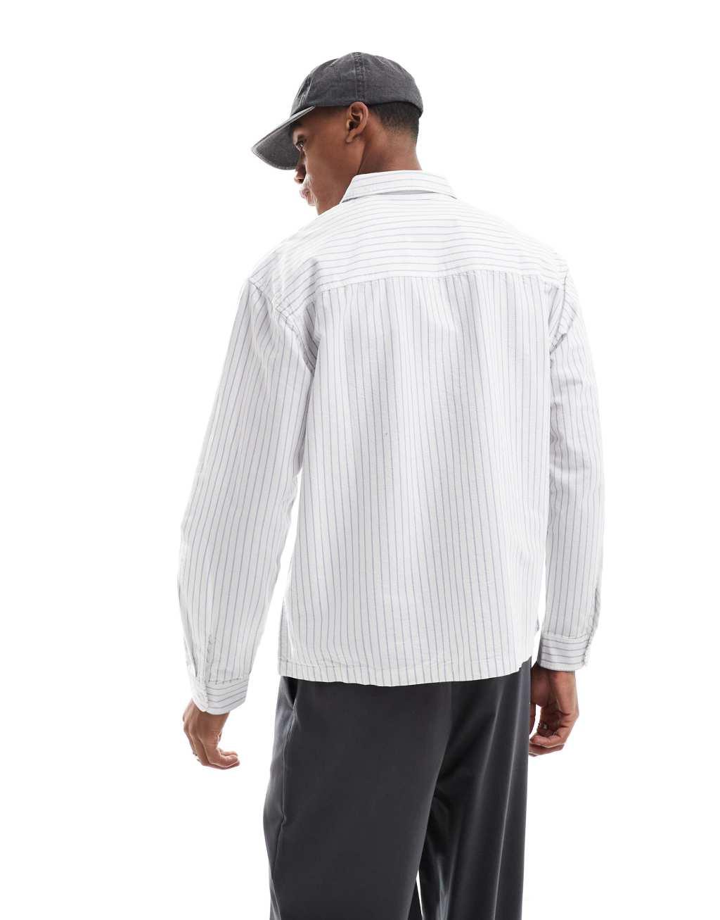 Pull&Bear long sleeve striped shirt in white  Product Image