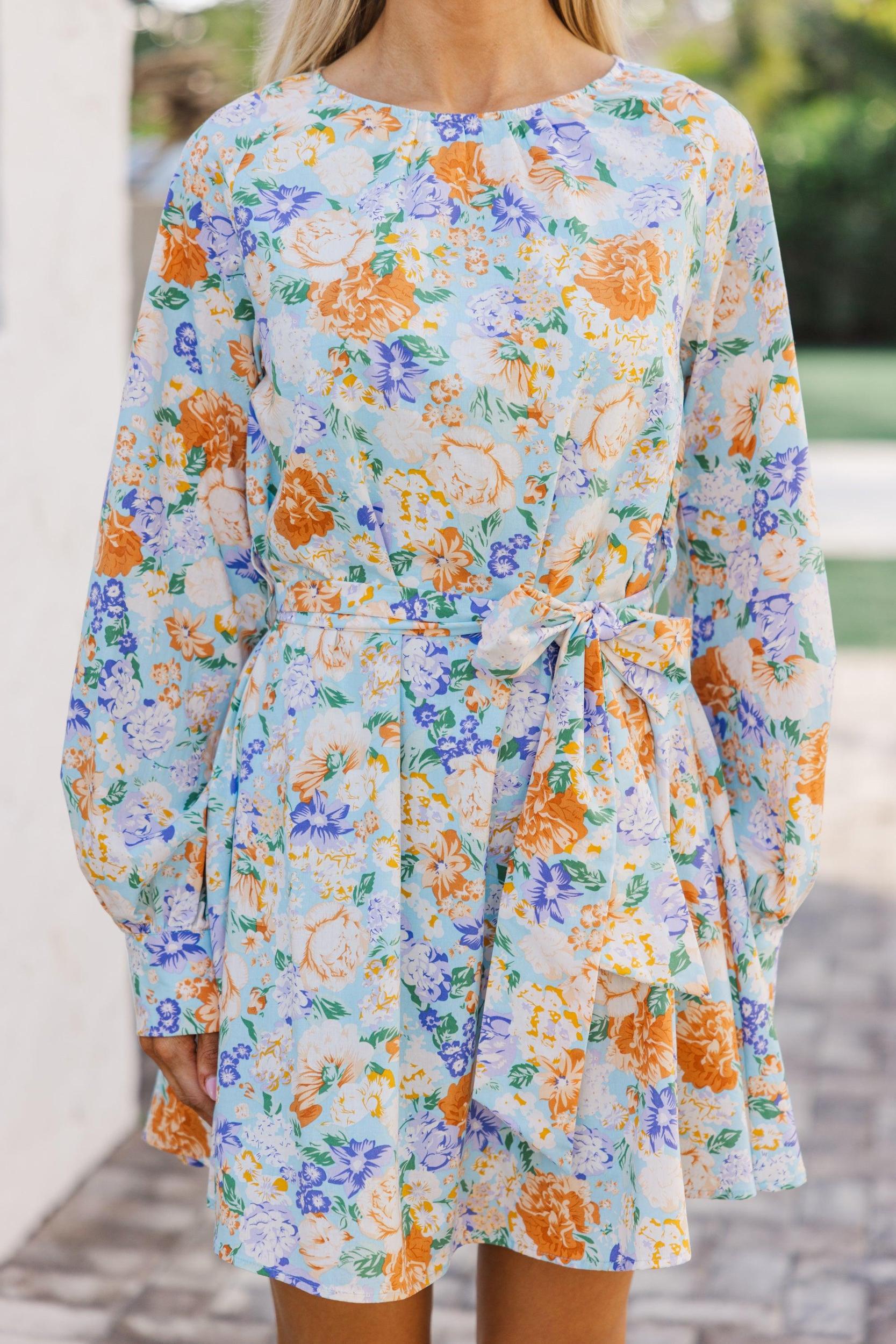 In Your Love Light Blue Floral Tied Waist Dress Female Product Image