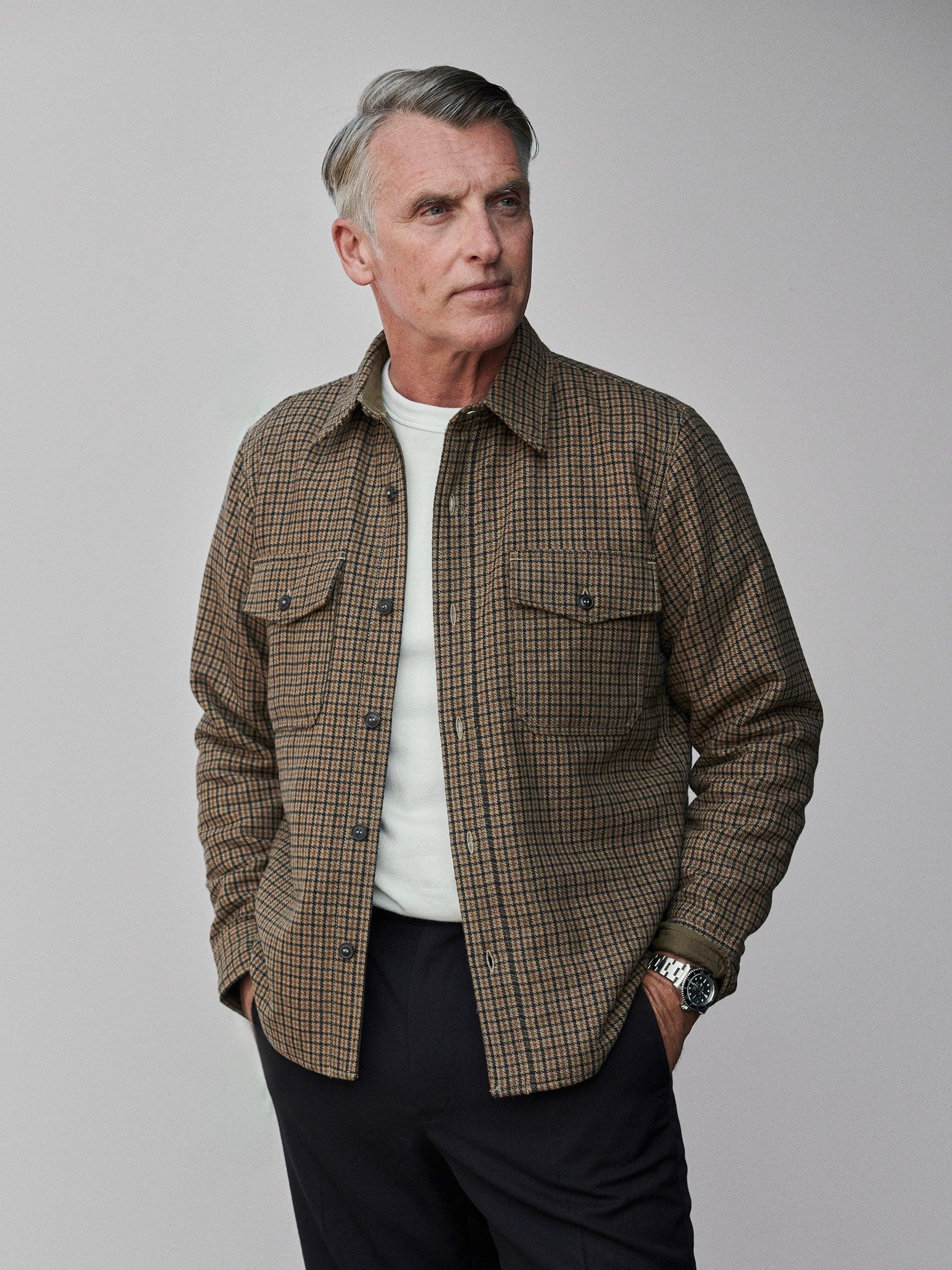 Golden Brown Gun Club Check Wool Plaid CPO Jacket Product Image