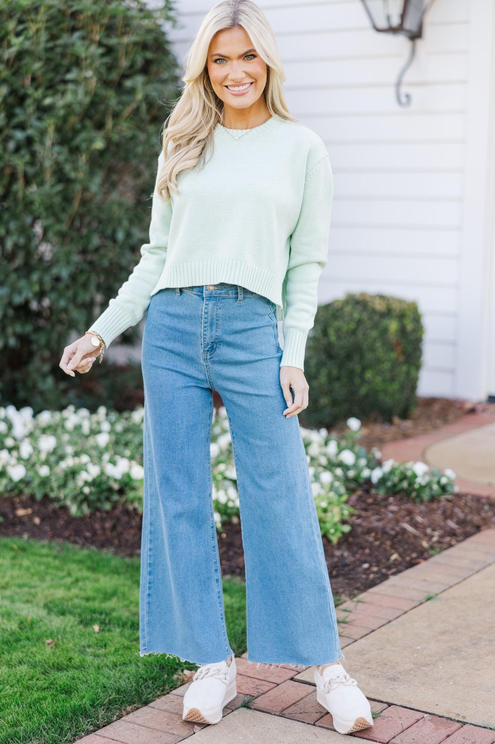 Lucky You Mint Green Cropped Sweater Female Product Image