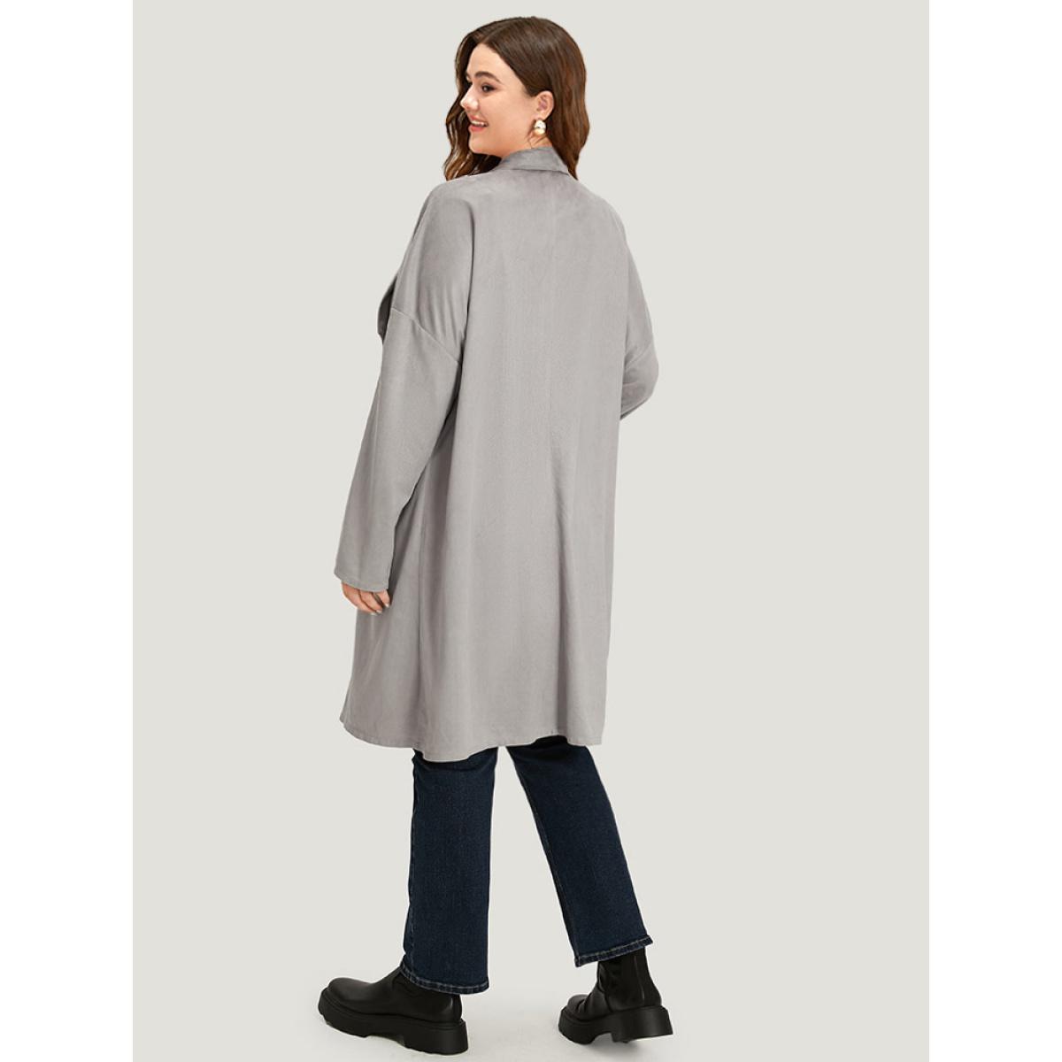 Plus Size Solid Lapel Collar Patched Pocket Faux Suede Coat Women DarkGray Casual Plain Ladies Dailywear Winter Coats BloomChic 14-16/1X Product Image